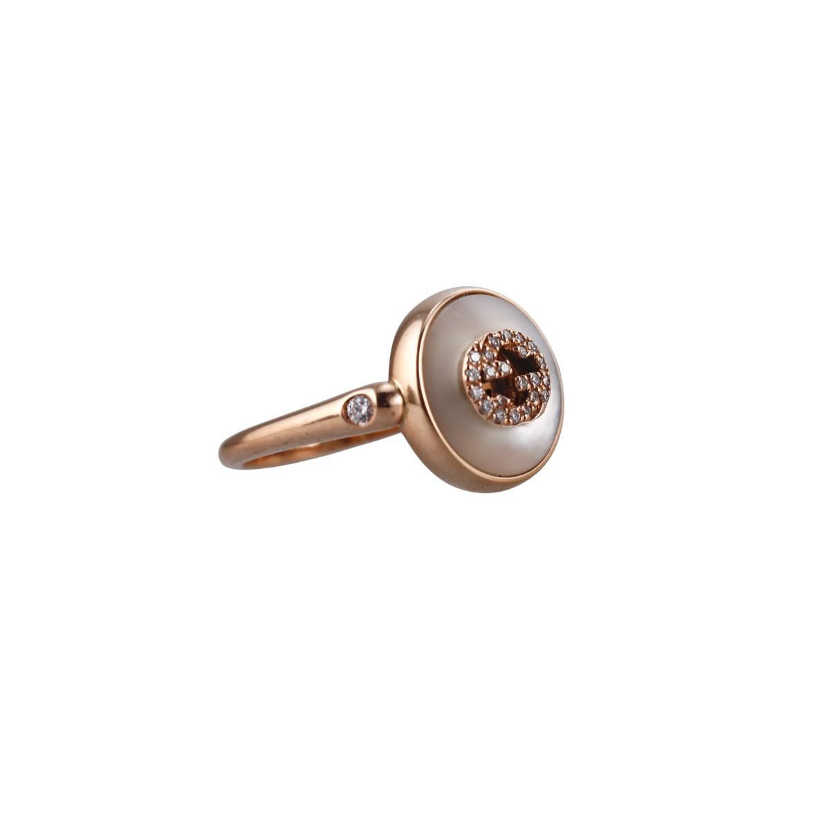 Gucci Interlocking G 18K Rose Gold Diamond MOP Ring