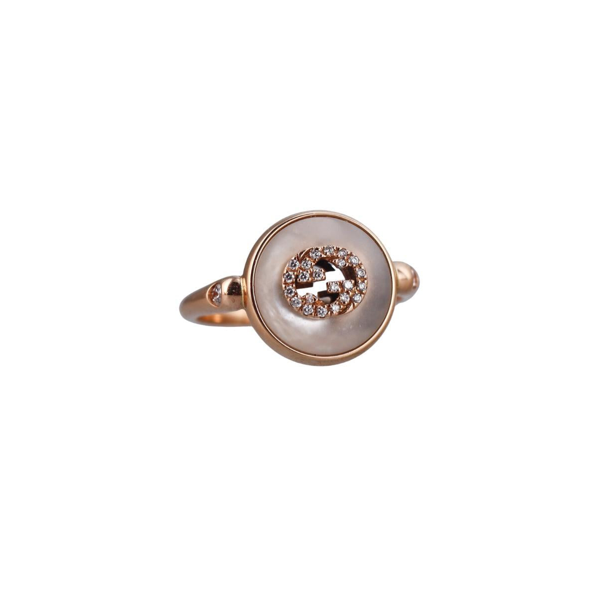 Gucci Interlocking G 18K Rose Gold Diamond MOP Ring