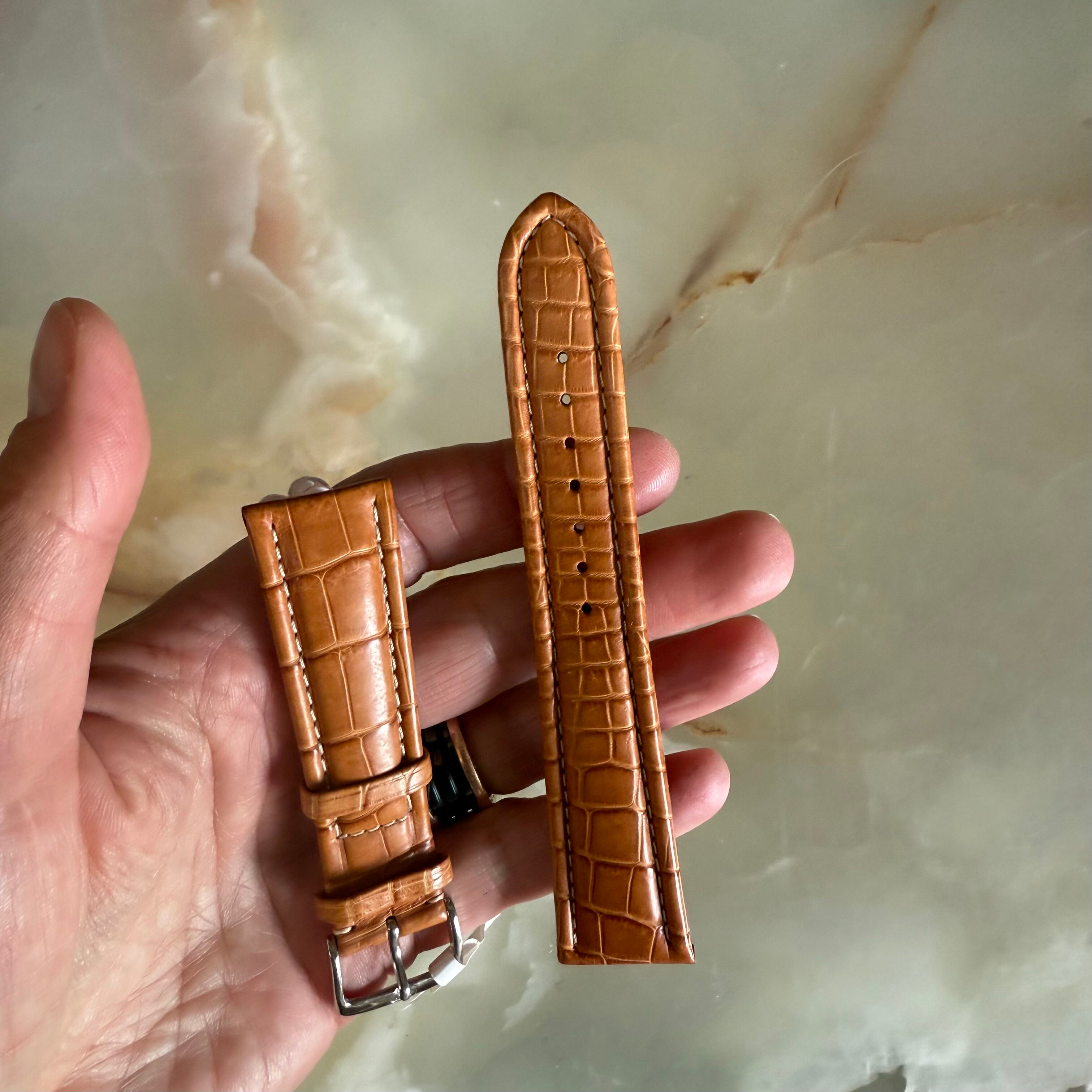 Genuine Alligator Brown Watch Strap Band 22mm Padded & Stitched w Buckle
