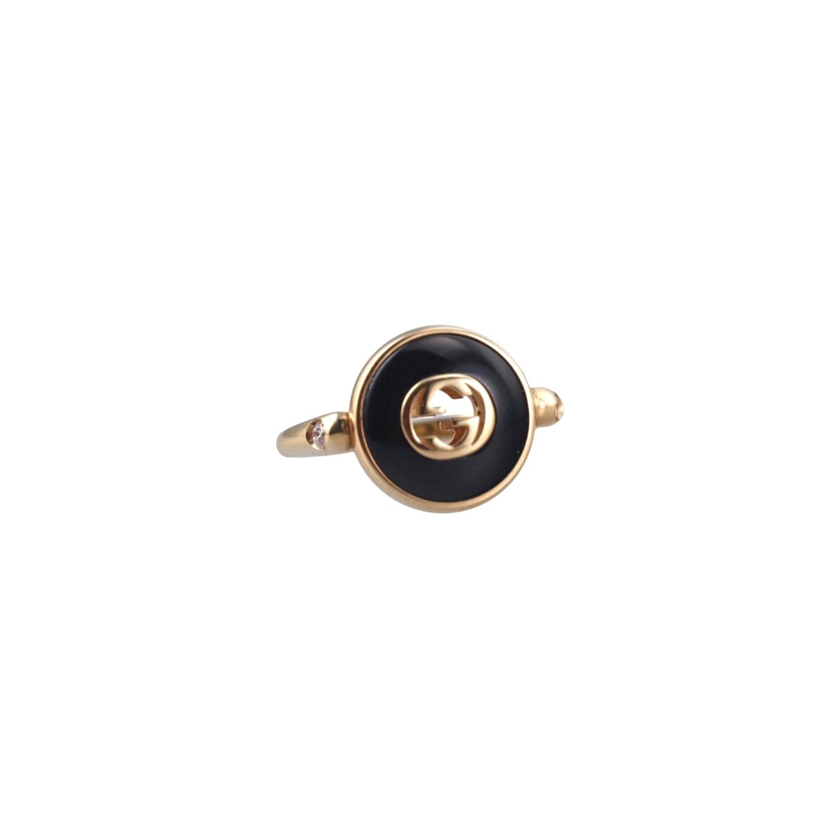 Gucci Interlocking G 18K Gold Diamond Onyx Ring
