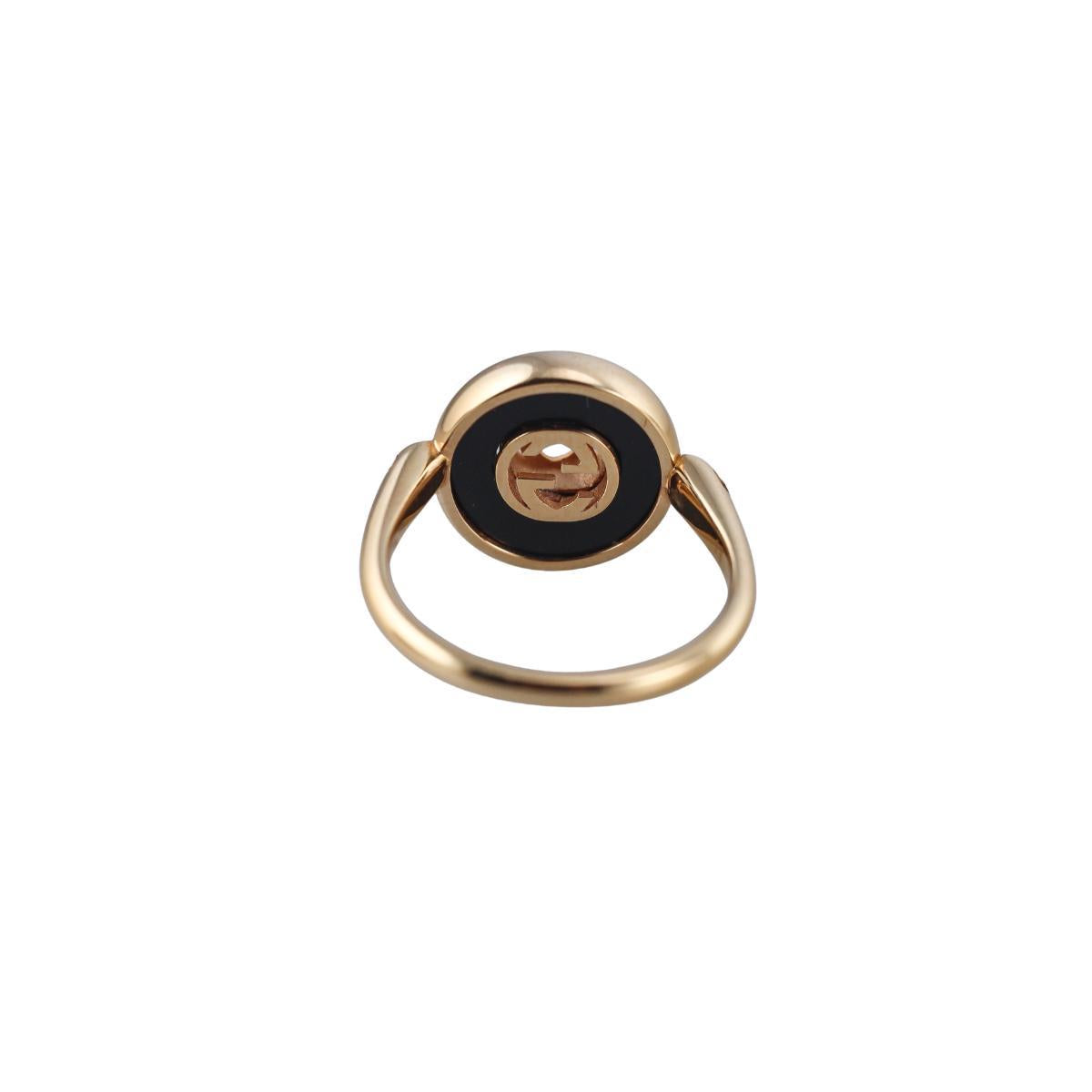 Gucci Interlocking G 18K Gold Diamond Onyx Ring