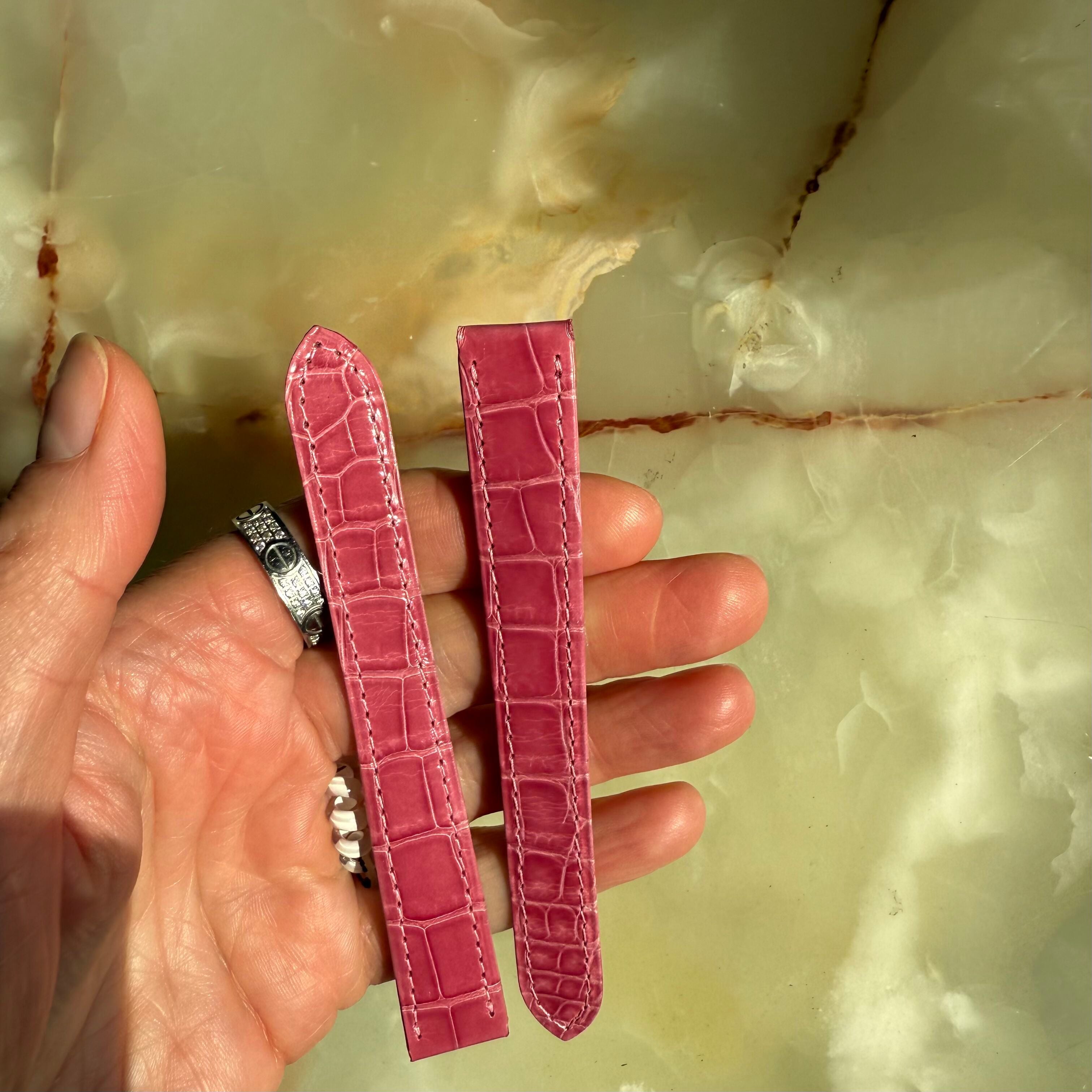 Authentic Cartier Pink Alligator Watch Strap Band 16mm KD5AJP13