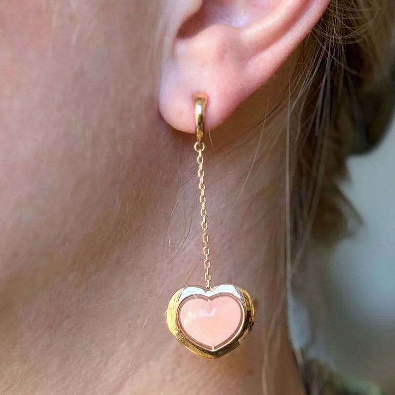 Mimi Milano Rose Quartzite Gold Heart Drop Earrings