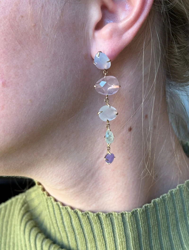 Mimi Milano  Mila Primavera Chalcedony Prehnite Rose Quartz Gold Drop Earrings
