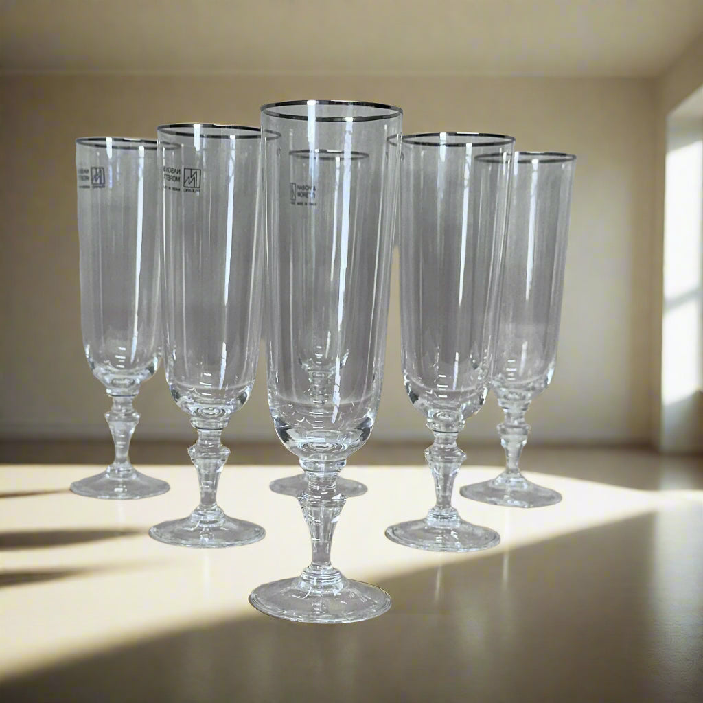 Nason & Moretti Murano Gold Clear Champagne Flutes Glass Set of 11