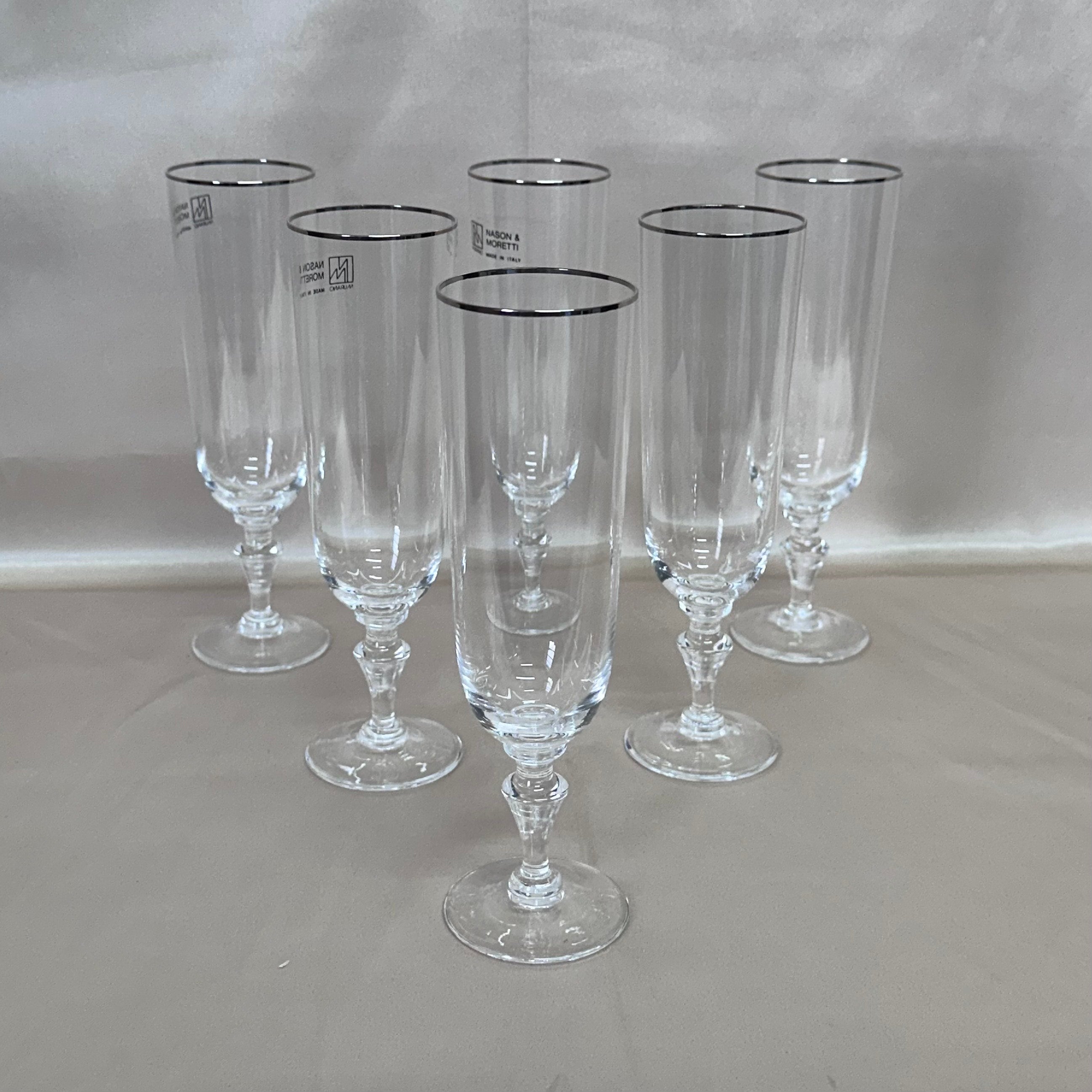 Nason & Moretti Murano Gold Clear Champagne Flutes Glass Set of 11