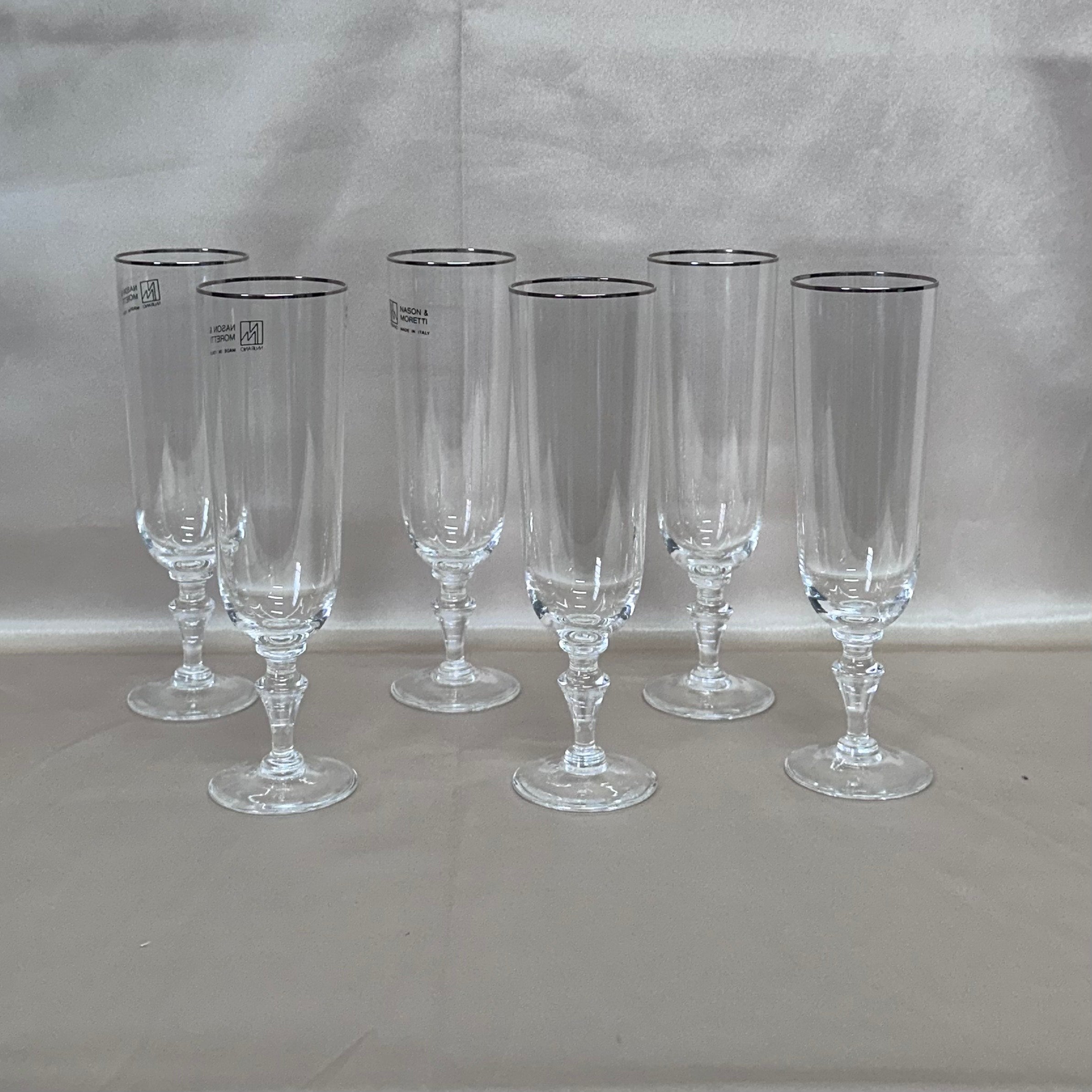 Nason & Moretti Murano Gold Clear Champagne Flutes Glass Set of 11
