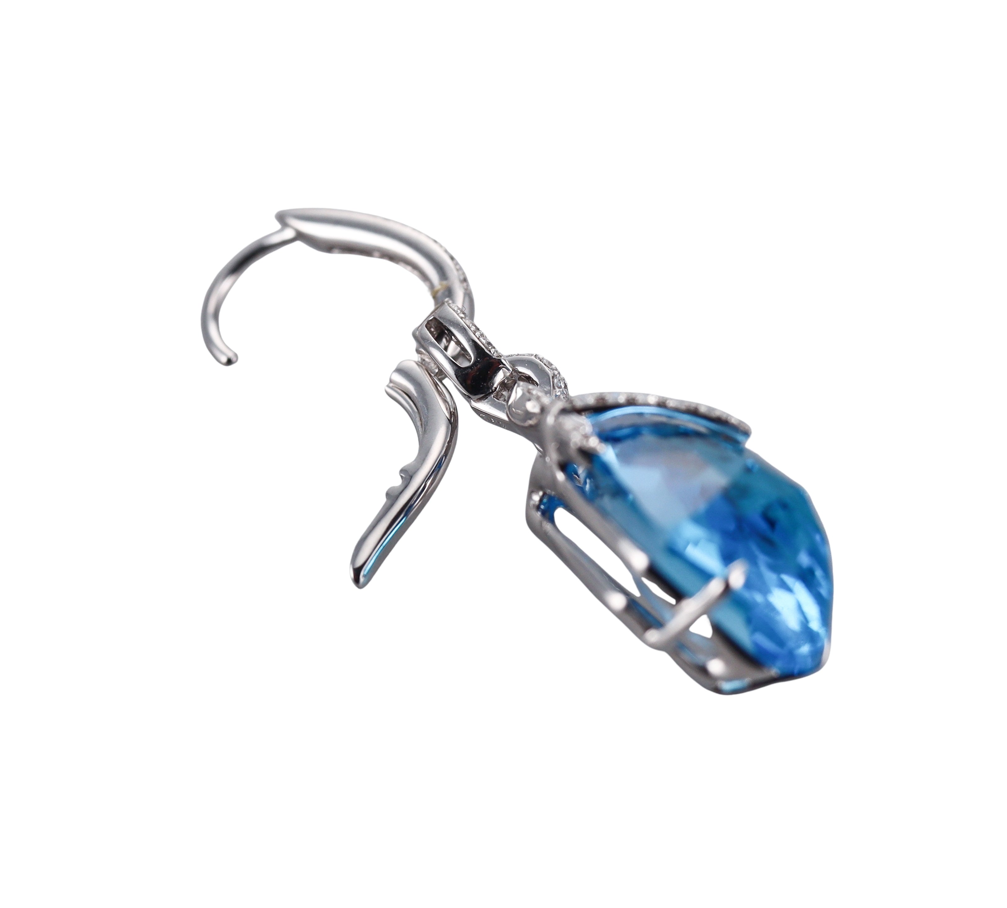 White Gold Diamond Blue Topaz Cocktail Drop Earrings