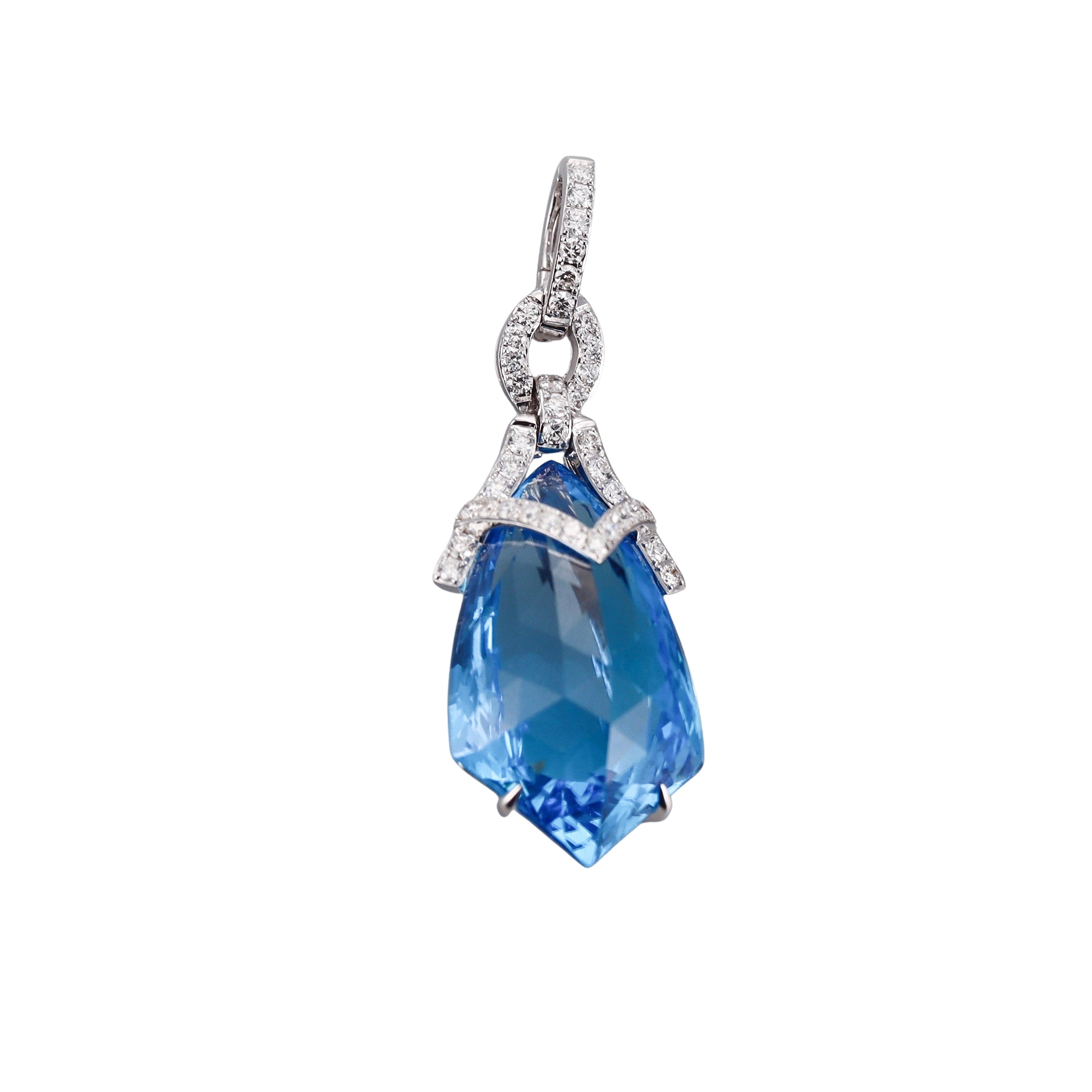White Gold Diamond Blue Topaz Pendant