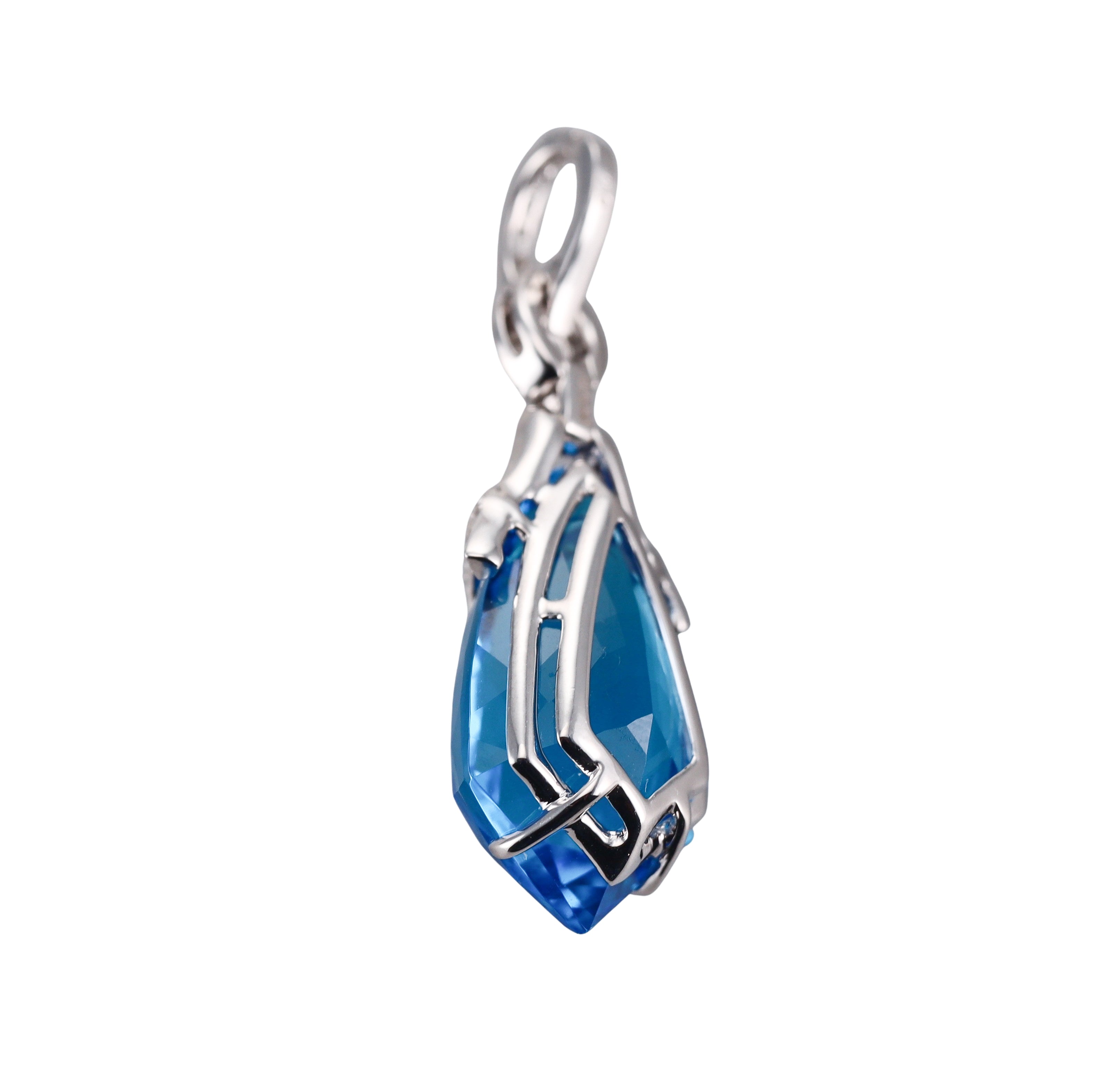 White Gold Diamond Blue Topaz Pendant