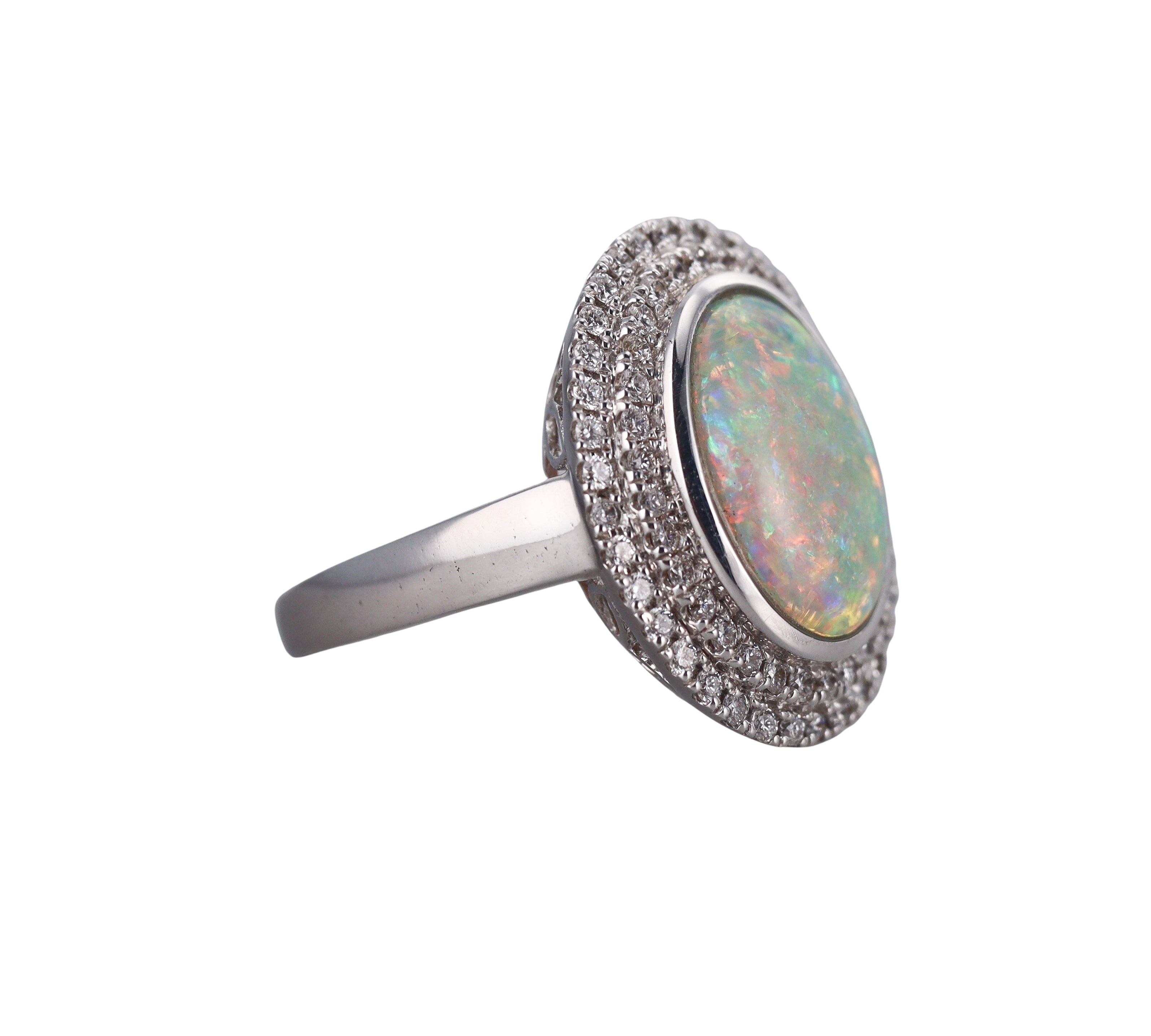 18k White Gold Diamond Opal Ring