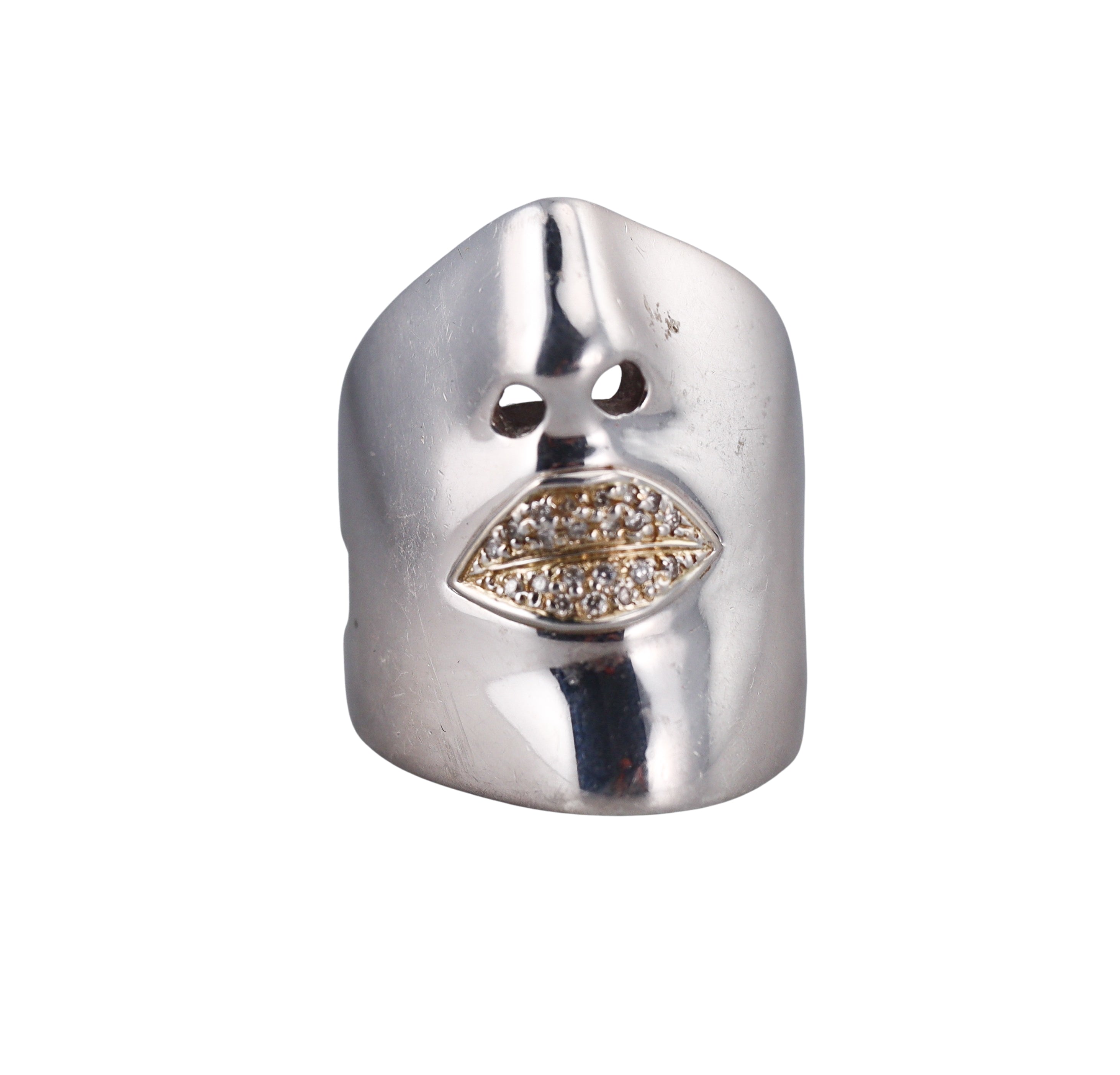 Sonia Bitton Vintage Silver Gold Diamond Lip Face Ring