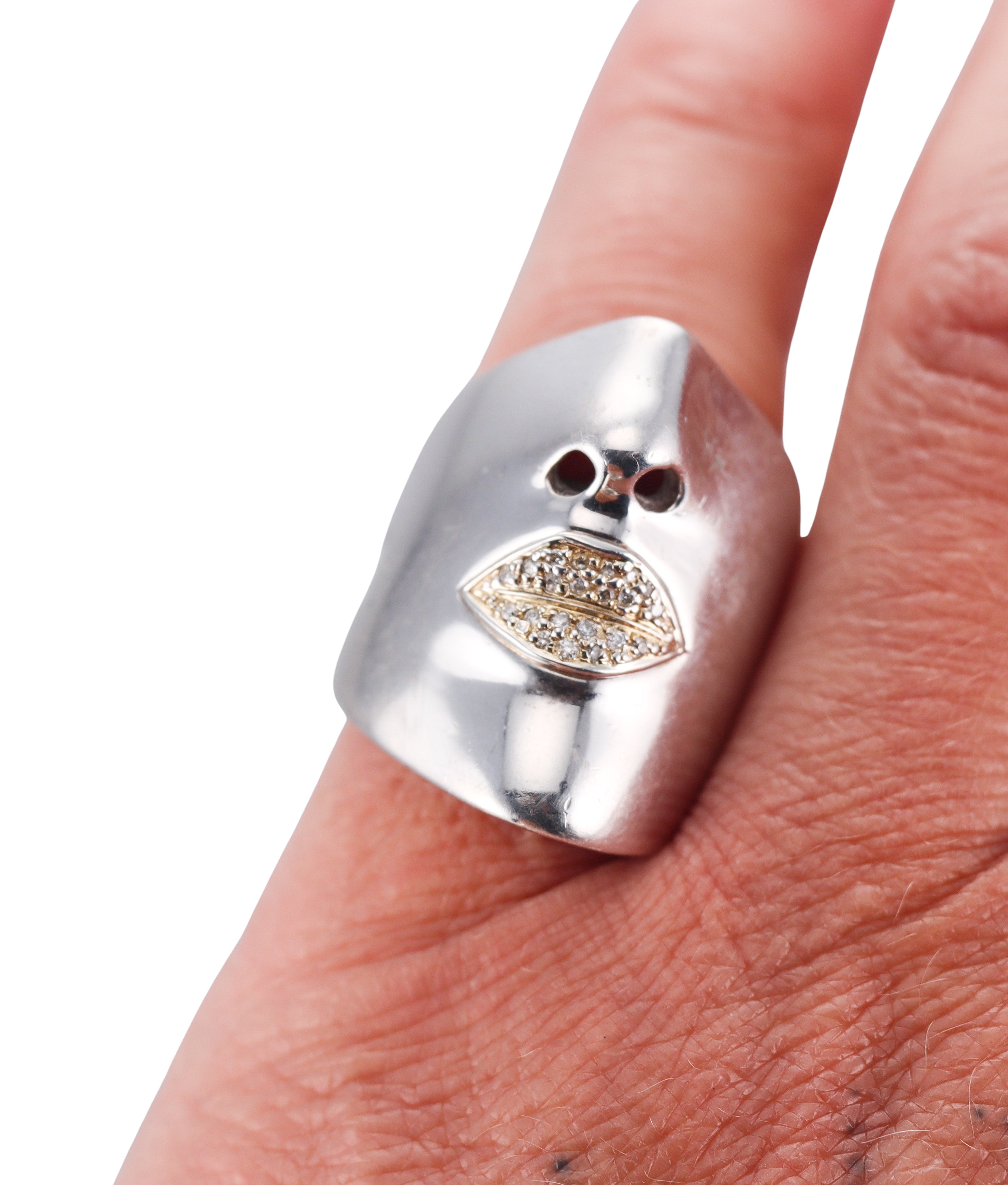 Sonia Bitton Vintage Silver Gold Diamond Lip Face Ring