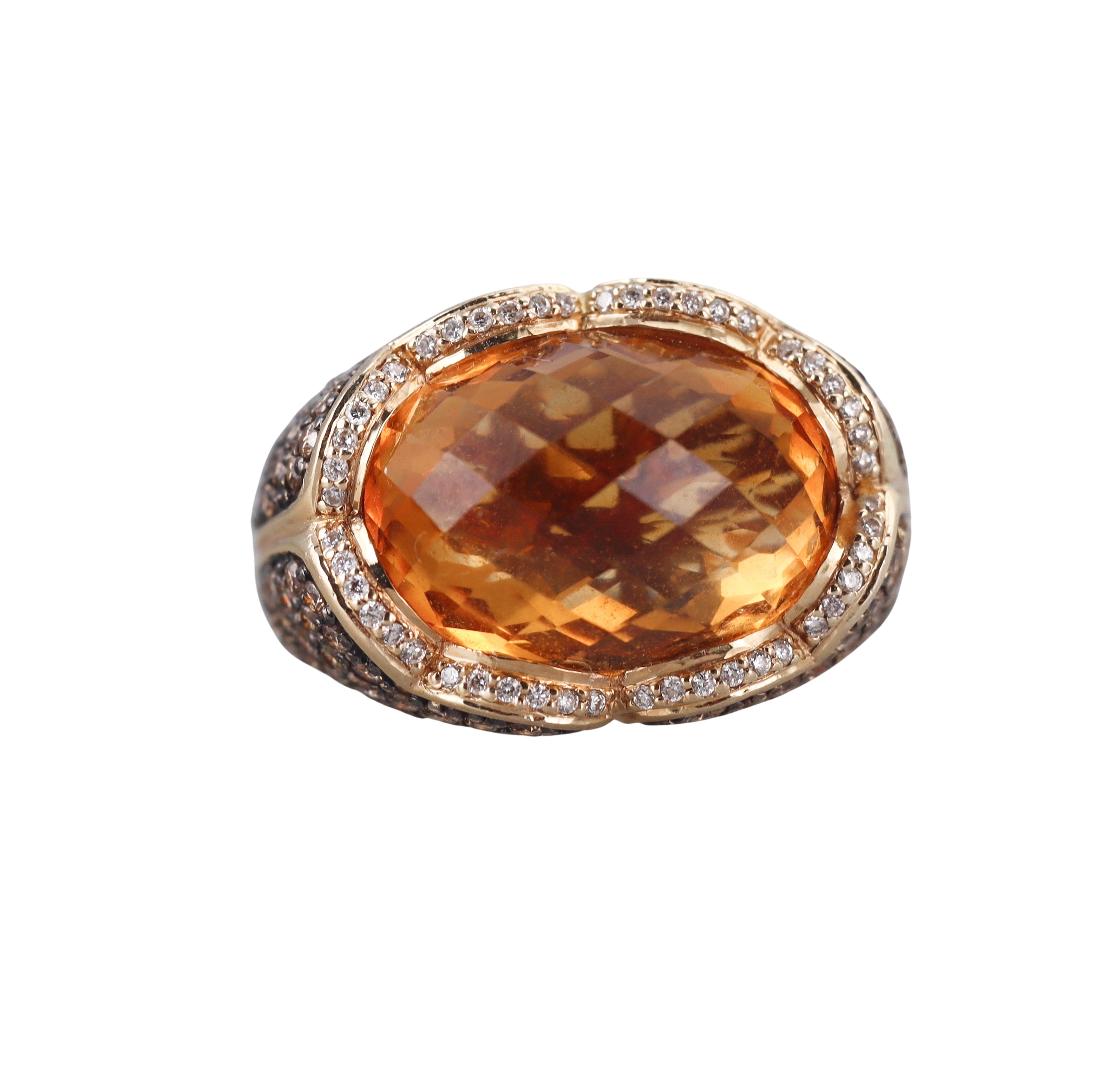LeVian Le Vian 12ct Citrine White Fancy Diamond Yellow Gold Ring