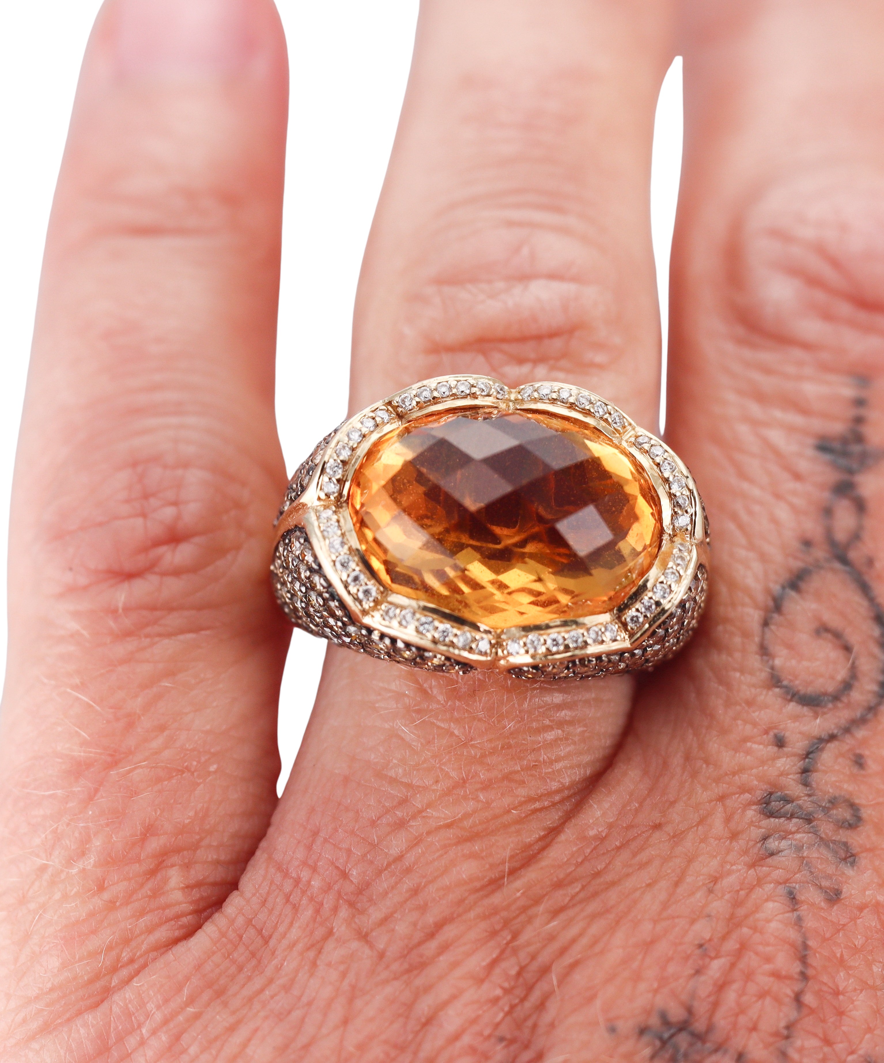 LeVian Le Vian 12ct Citrine White Fancy Diamond Yellow Gold Ring