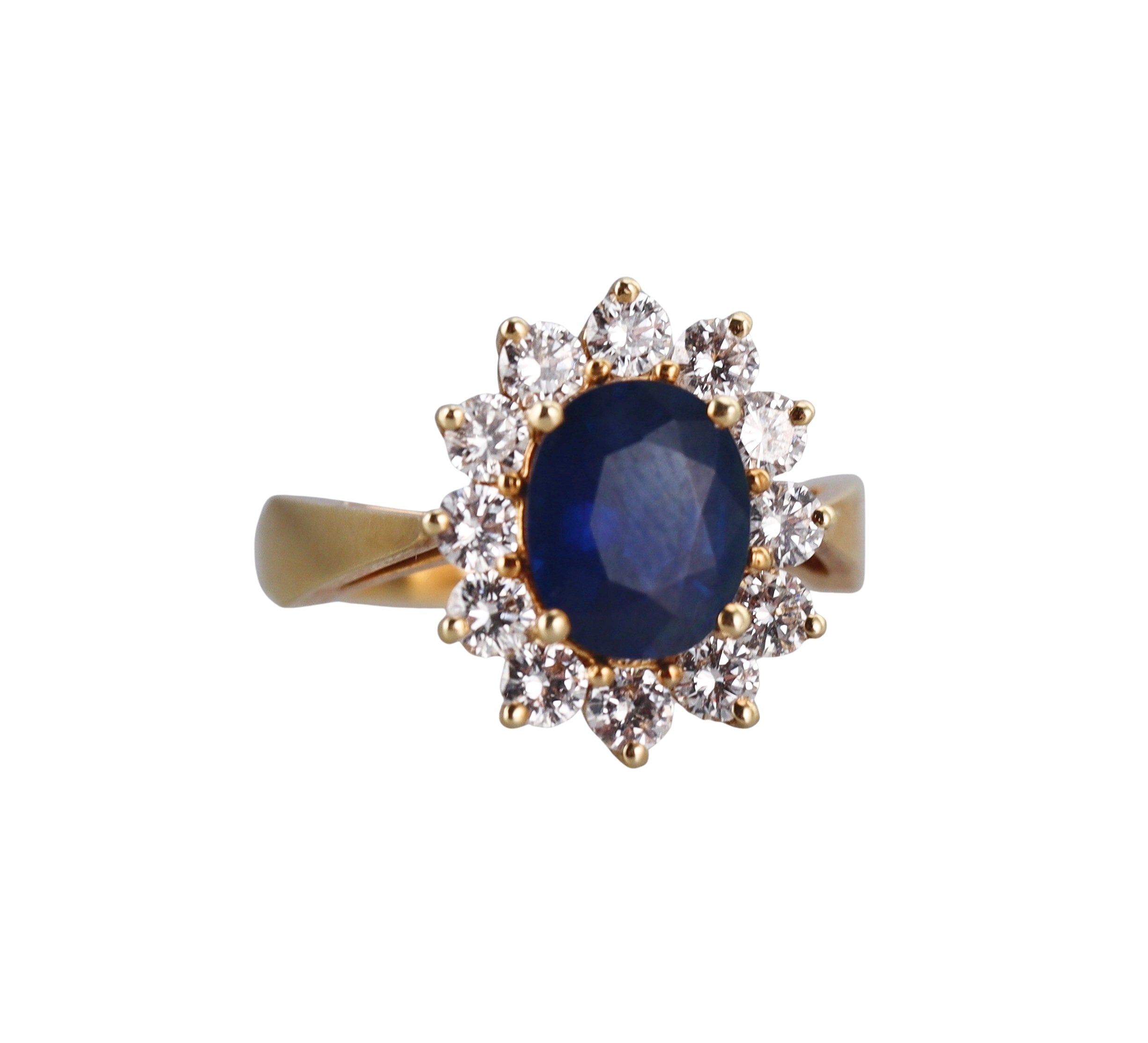 2.20ct Sapphire Diamond Gold Cluster Ring