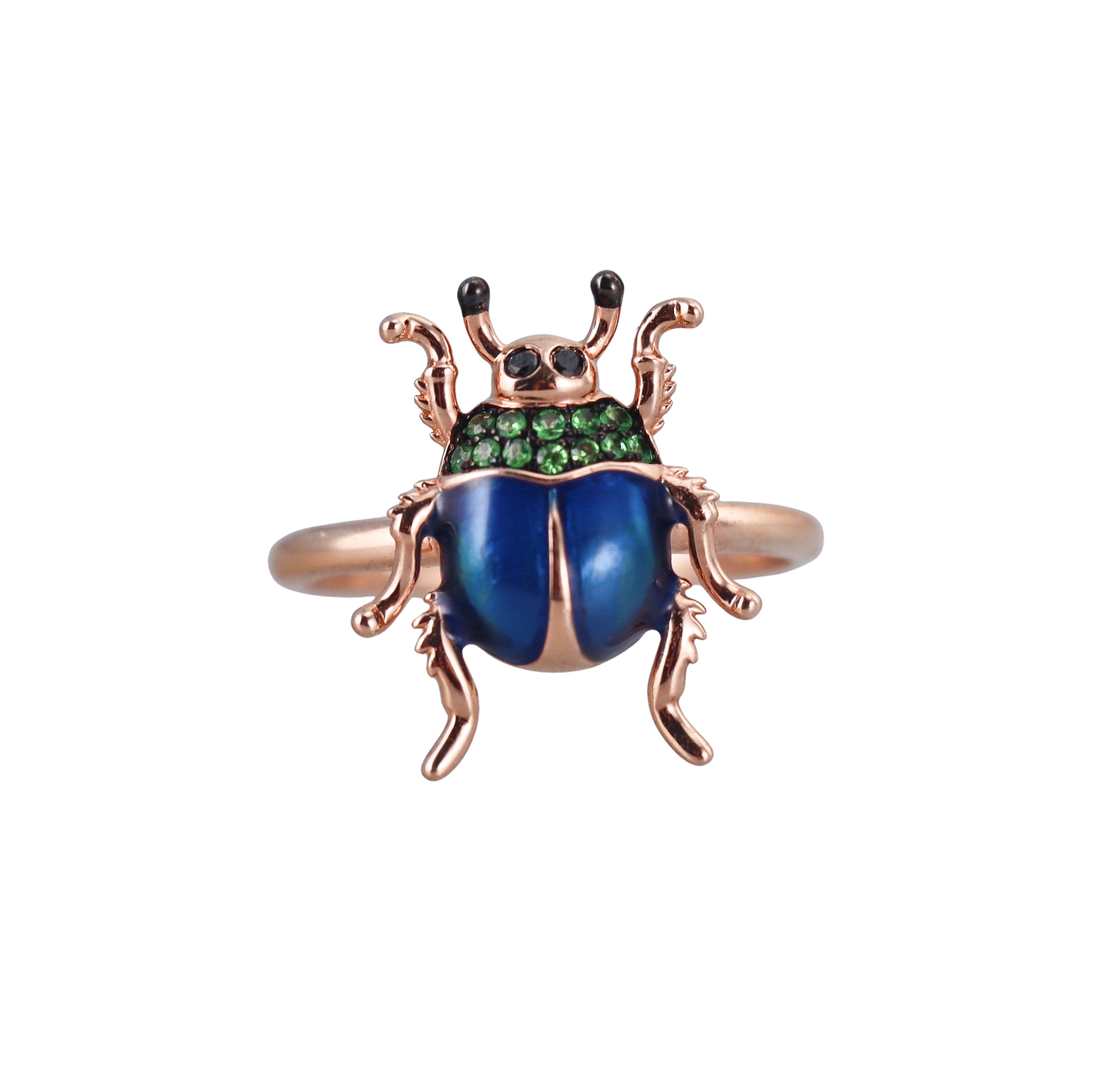 Effy Rose Gold Black Diamond Tsavorite Enamel Beetle Ring