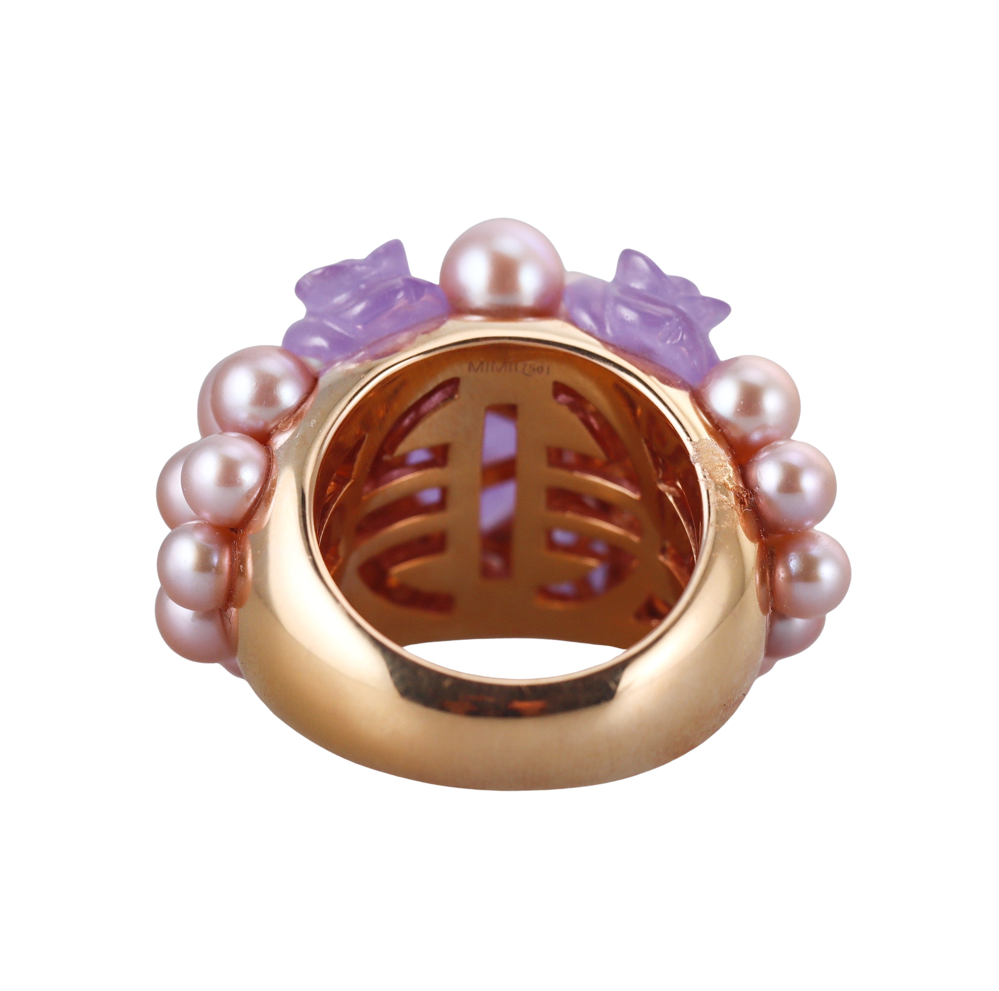 Mimi Milano Grace Rose Gold Lavender Jade Pearl Cocktail Flower Ring