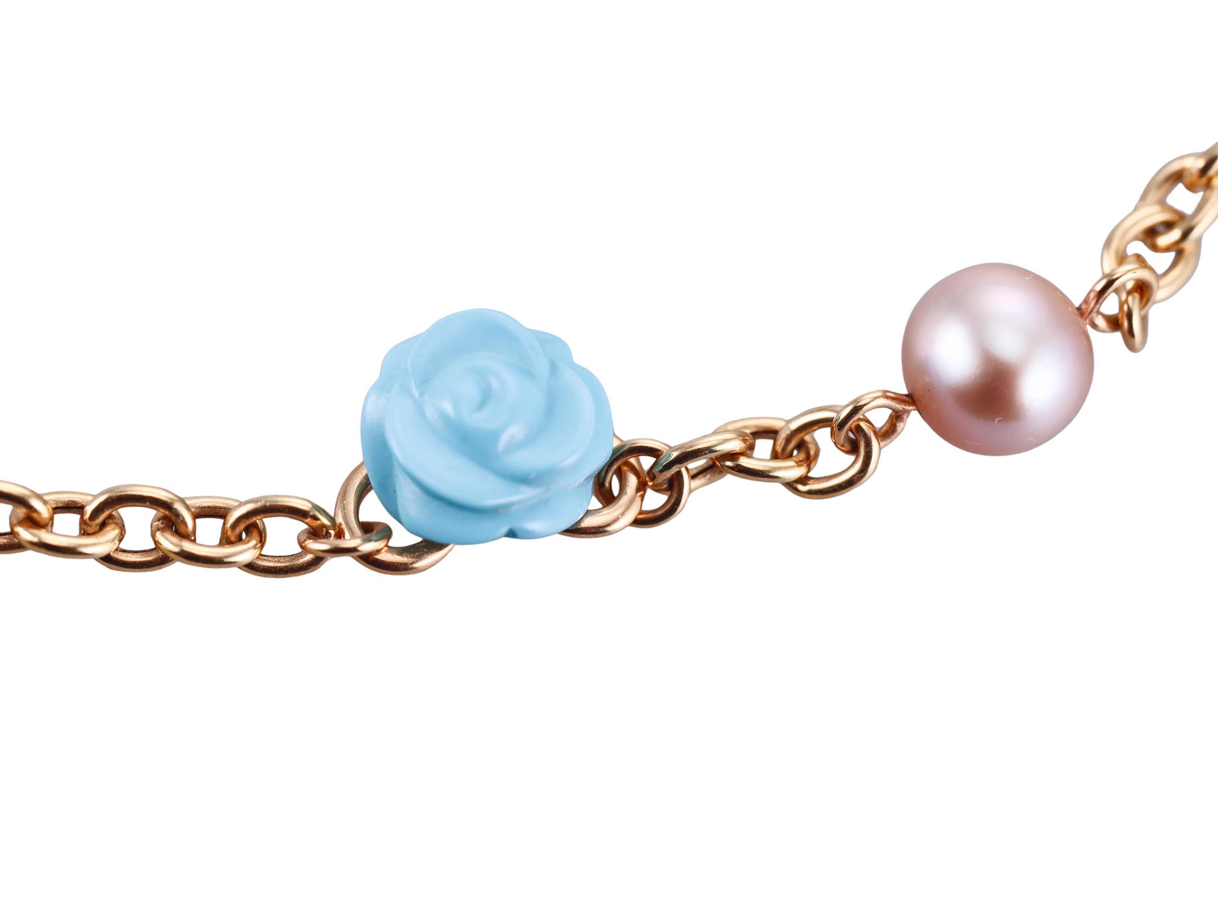 Mimi Milano Grace Rose Gold Turquoise Pearl Amethyst Necklace