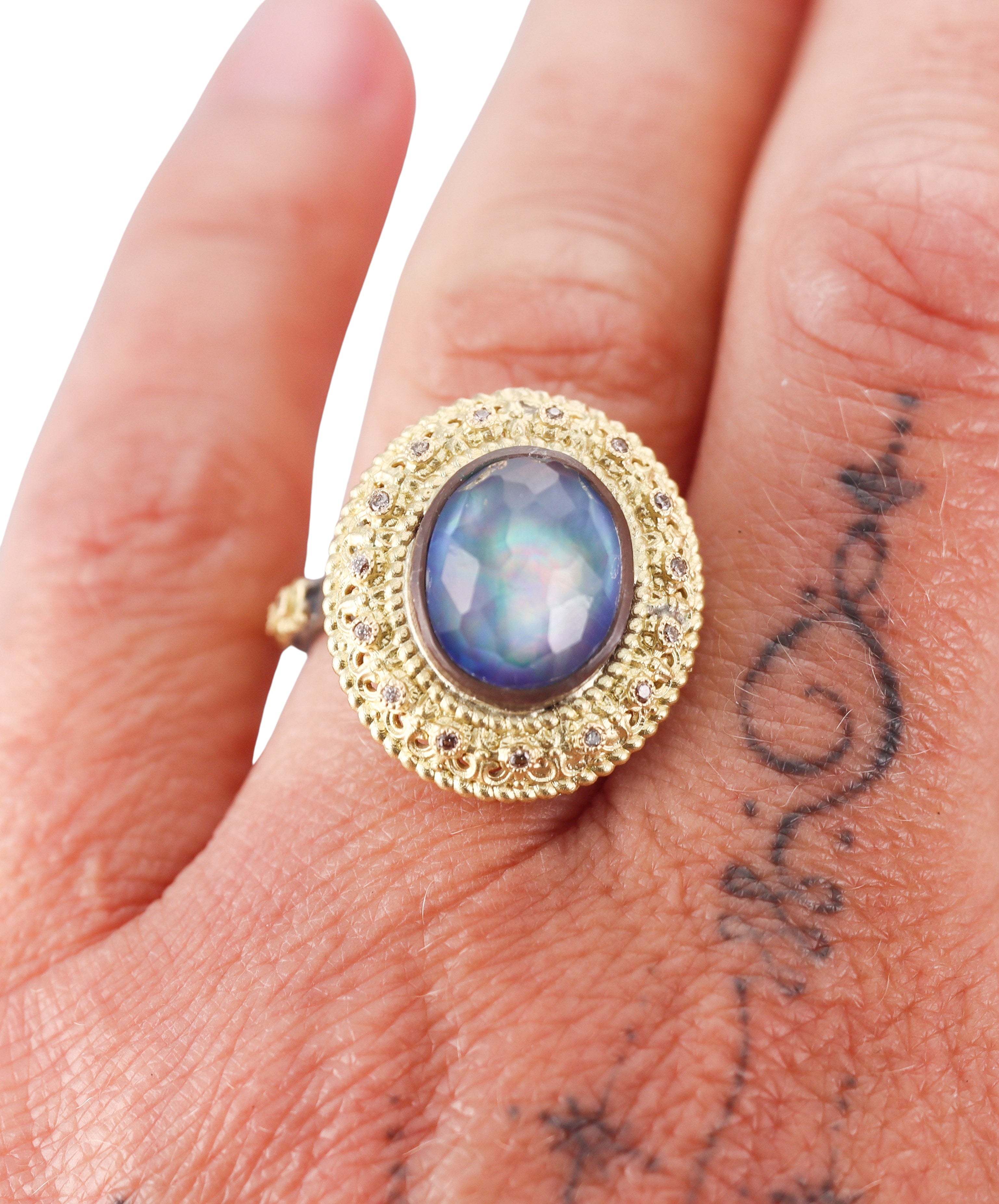 Armenta Gold Silver Mother Of Pearl Fancy Diamond Ring