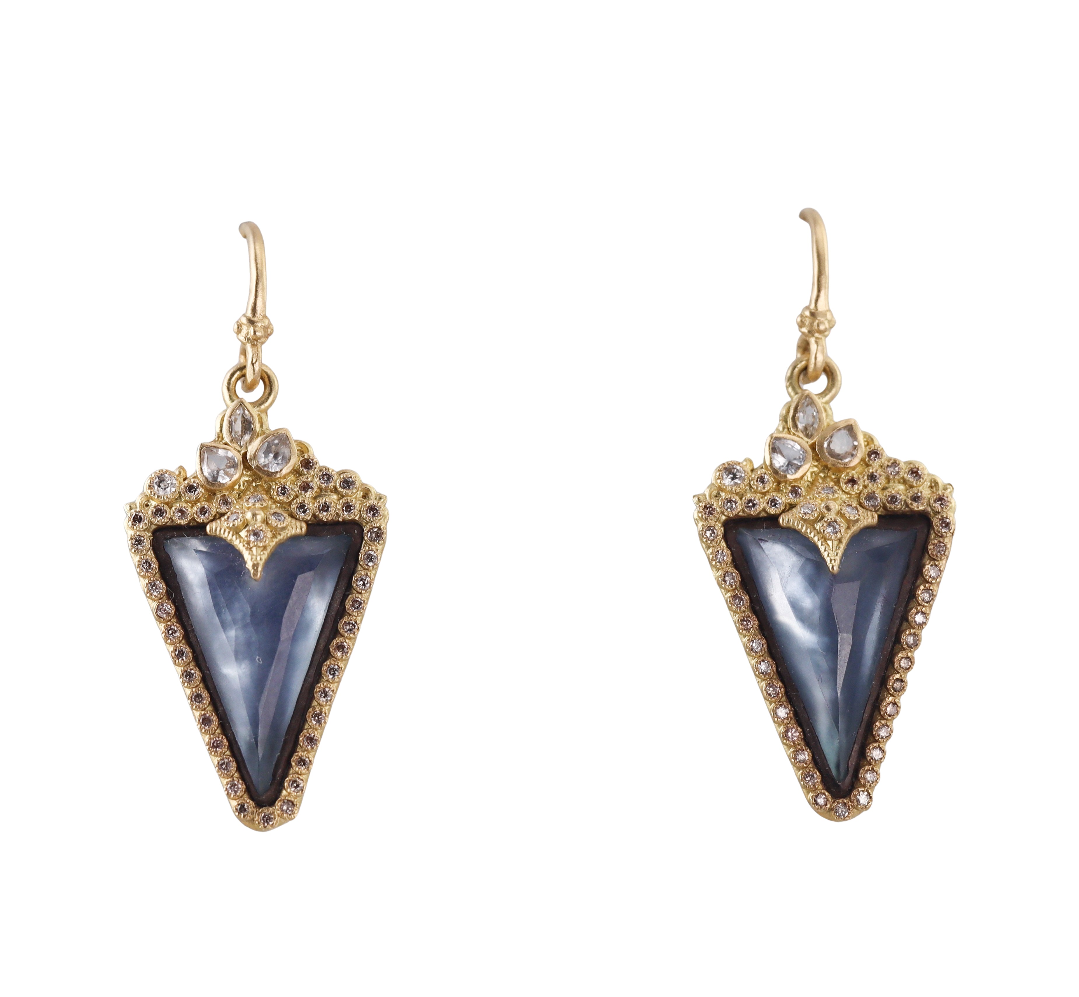 Armenta Gold Sterling Silver Mother Of Pearl Diamond Drop Earrings