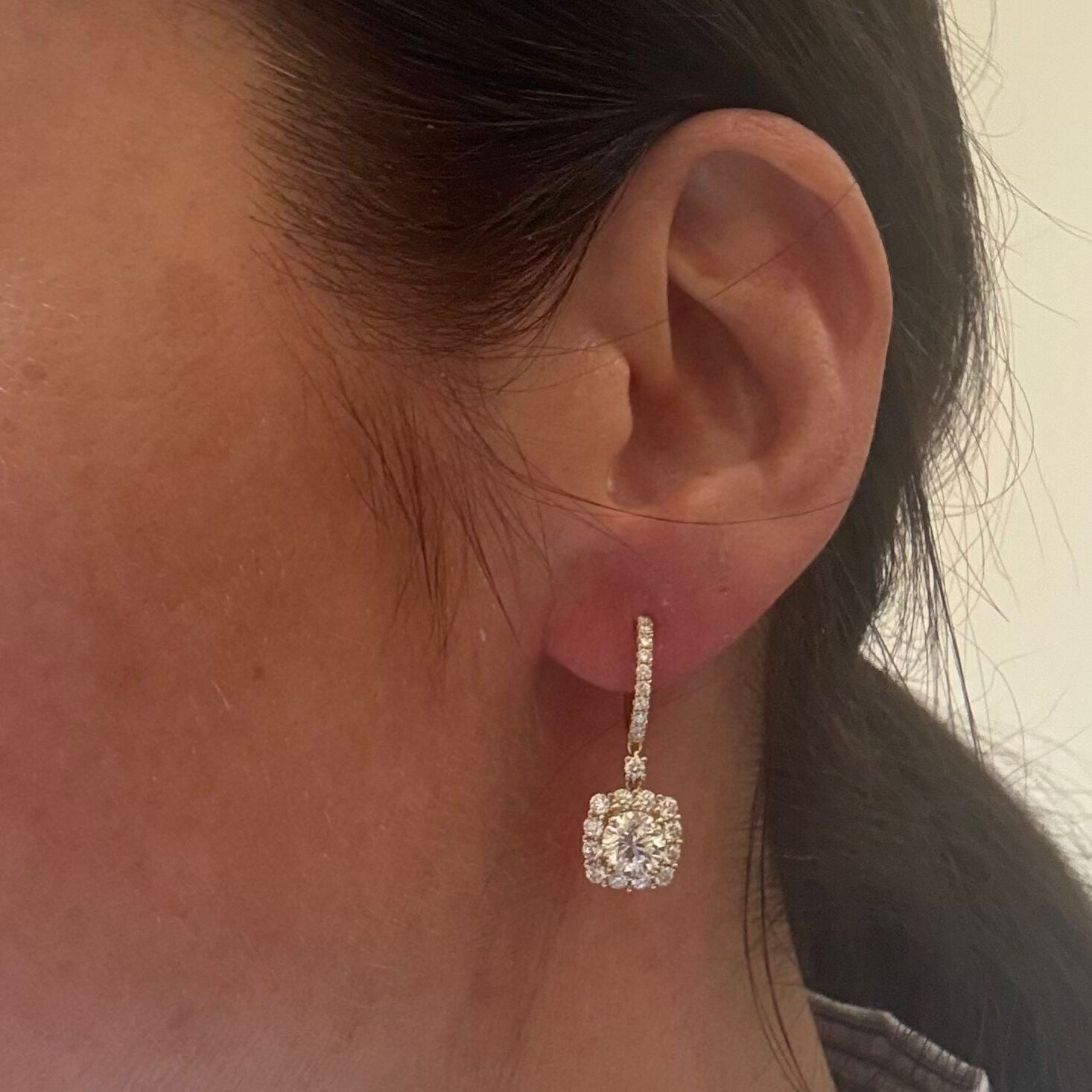 14k Solid Gold Lab Grown 3.55ctw Diamond Drop Earrings