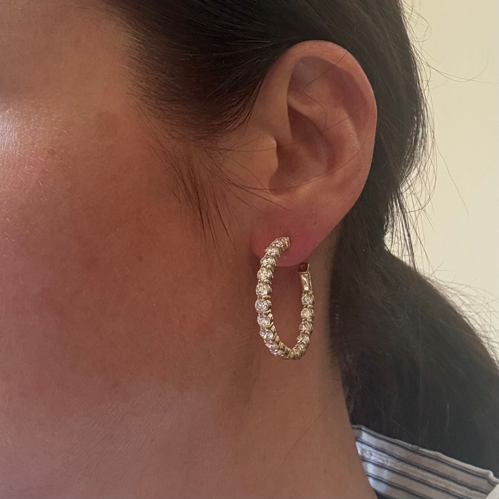 14k Solid Gold Lab Grown 6.75ctw Diamond Hoop Earrings