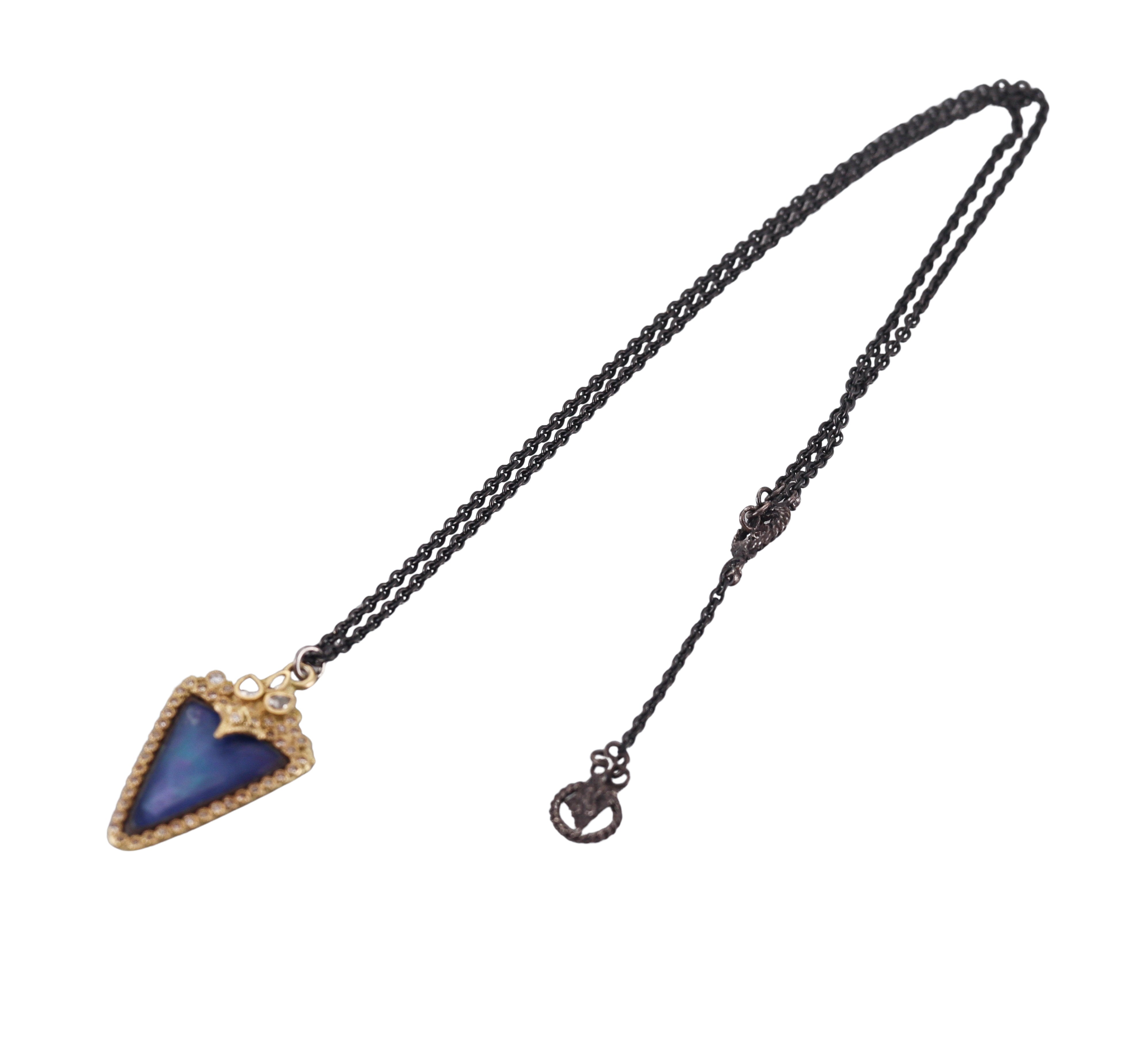 Armenta Gold Silver Mother Of Pearl Diamond Pendant  Necklace