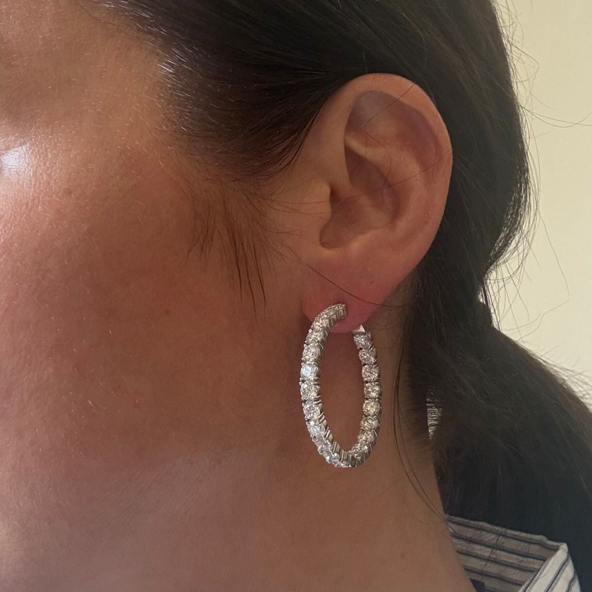14k Solid Gold Lab Grown 12.76ctw Diamond Hoop Earrings
