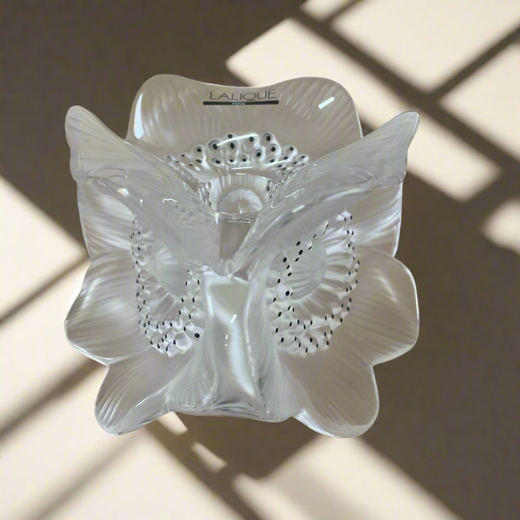 New Old stock Lalique Crystal 3 Anemones Candle Holder Candlestick  1092200