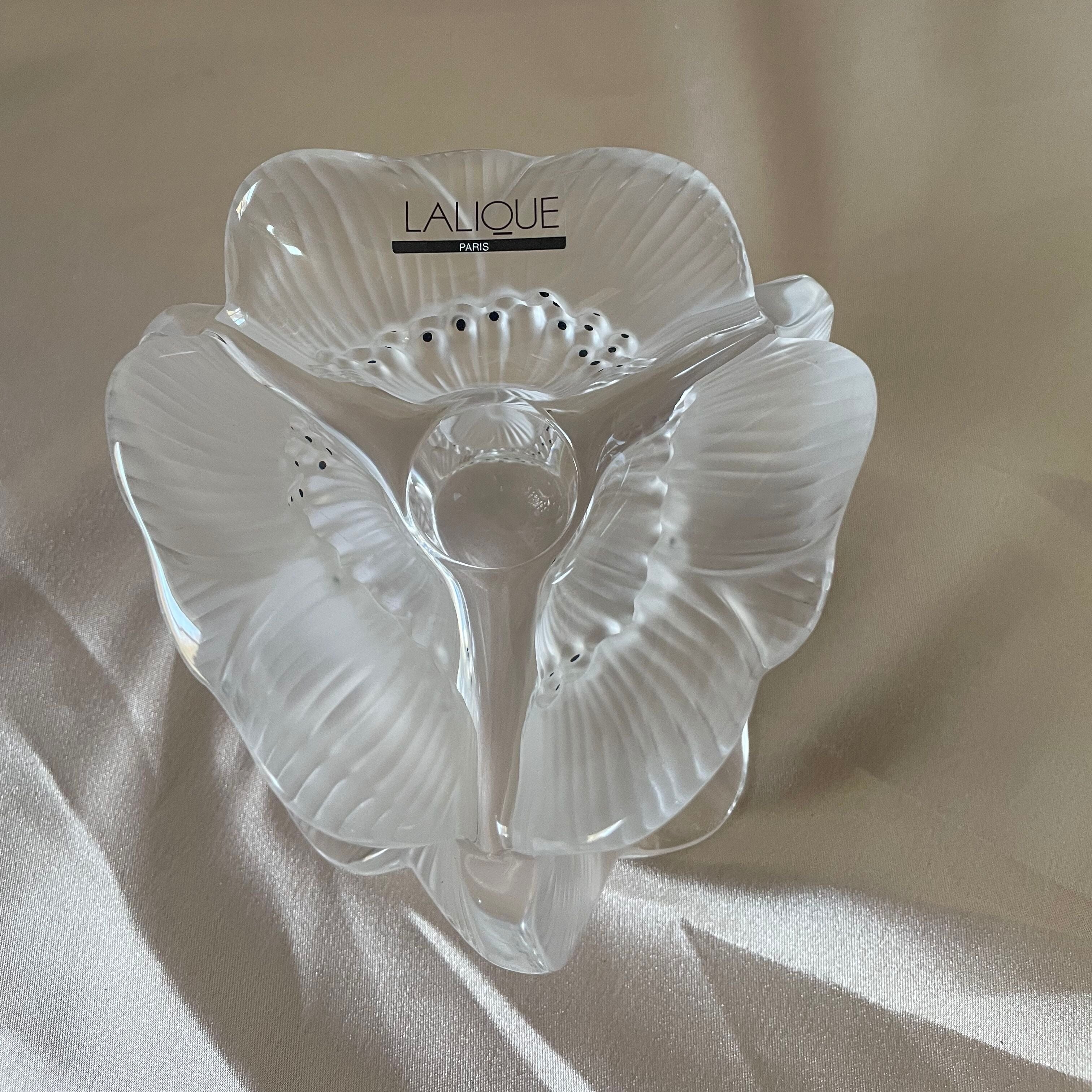 New Old stock Lalique Crystal 3 Anemones Candle Holder Candlestick  1092200