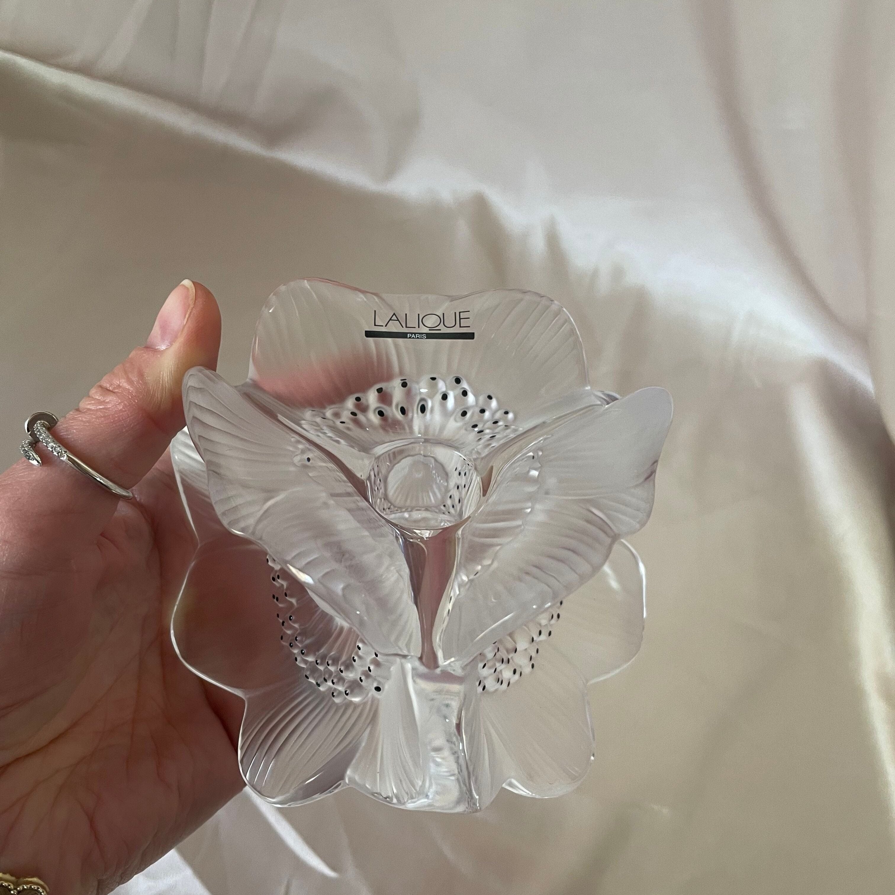 New Old stock Lalique Crystal 3 Anemones Candle Holder Candlestick  1092200