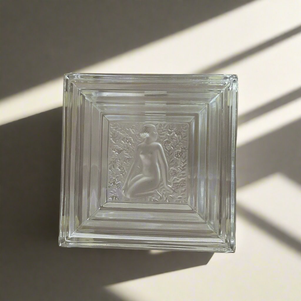 New Old Stock Lalique Crystal Duncan Clear Square Box #1088