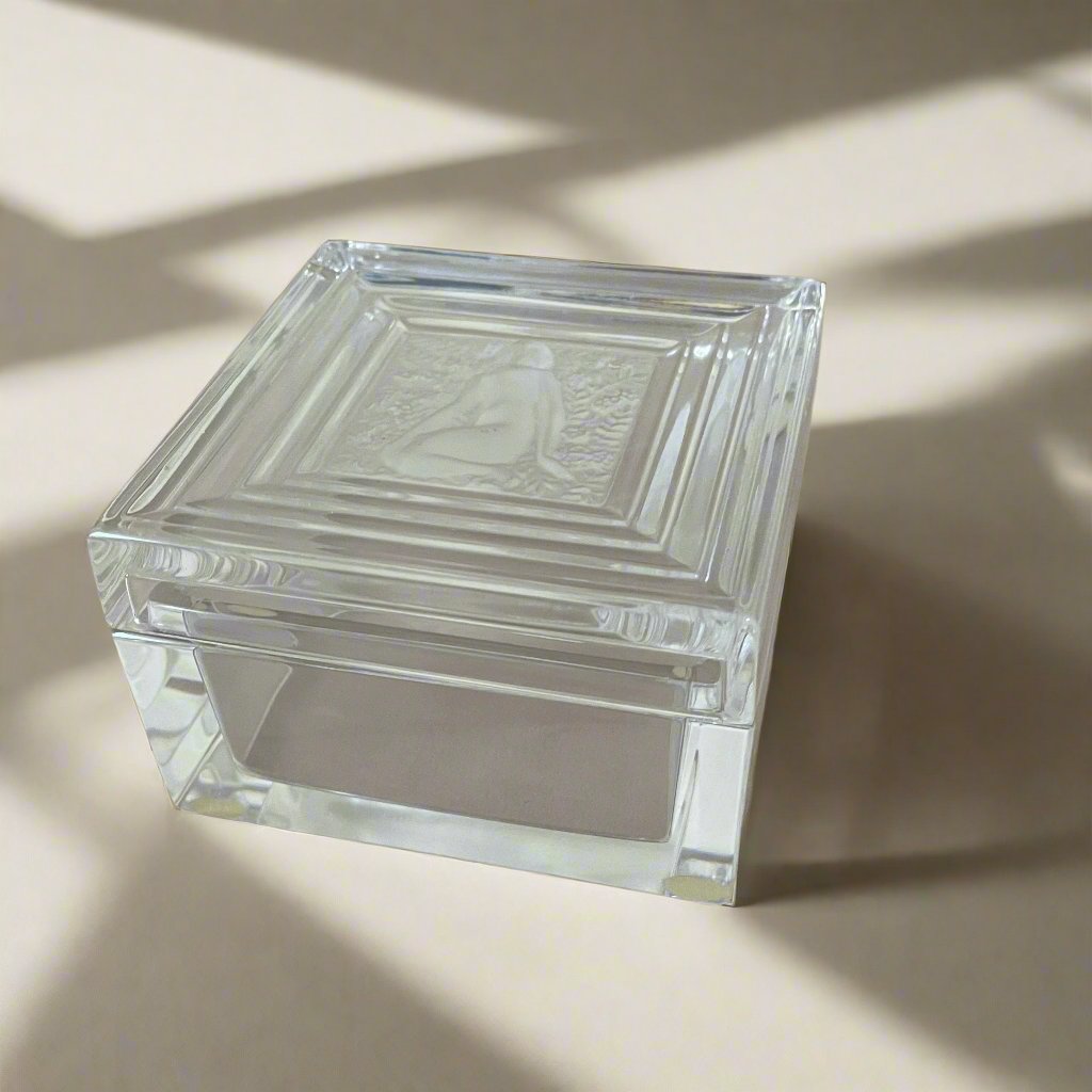 New Old Stock Lalique Crystal Duncan Clear Square Box #1088