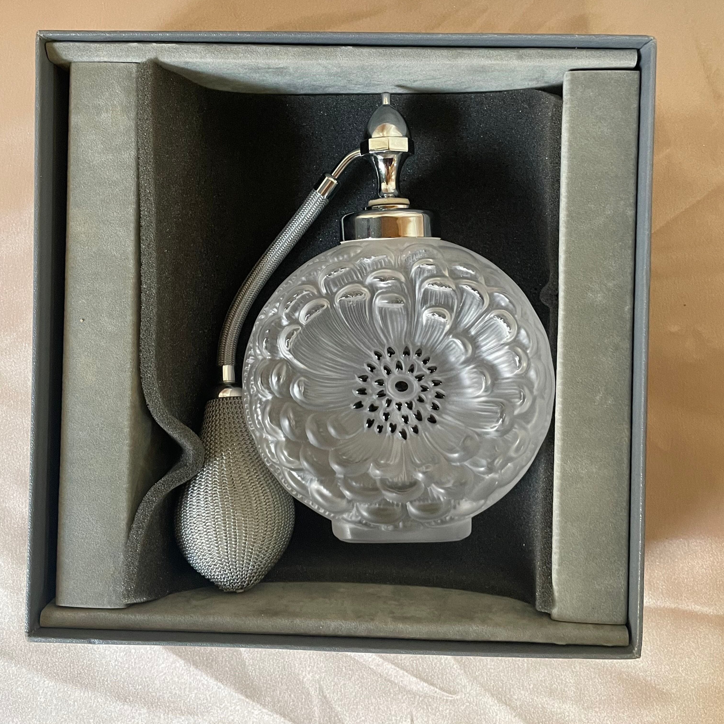 New Old Stock Lalique Crystal Dahlia Perfume Bottle with Atomizer