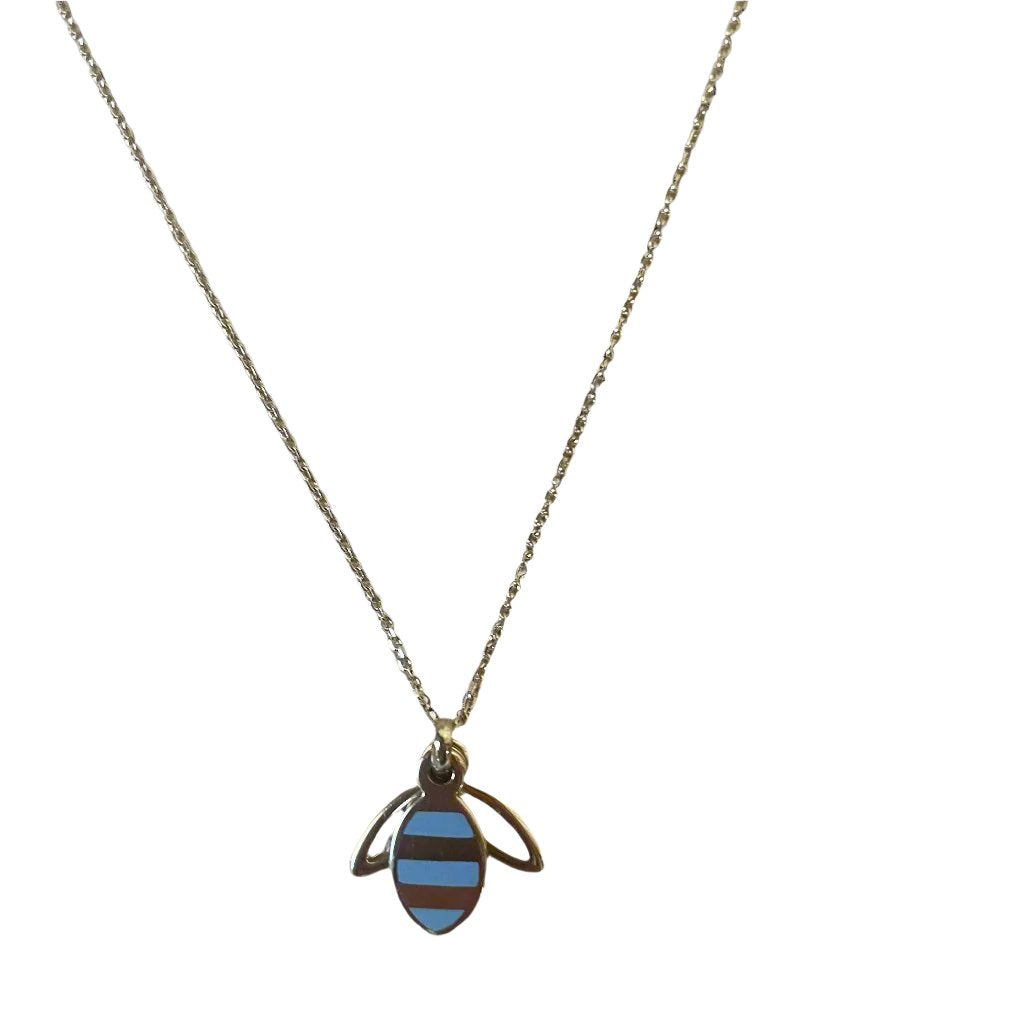 Christofle Sterling Silver BeeBee Collection Blue Enamel Pendant Necklace