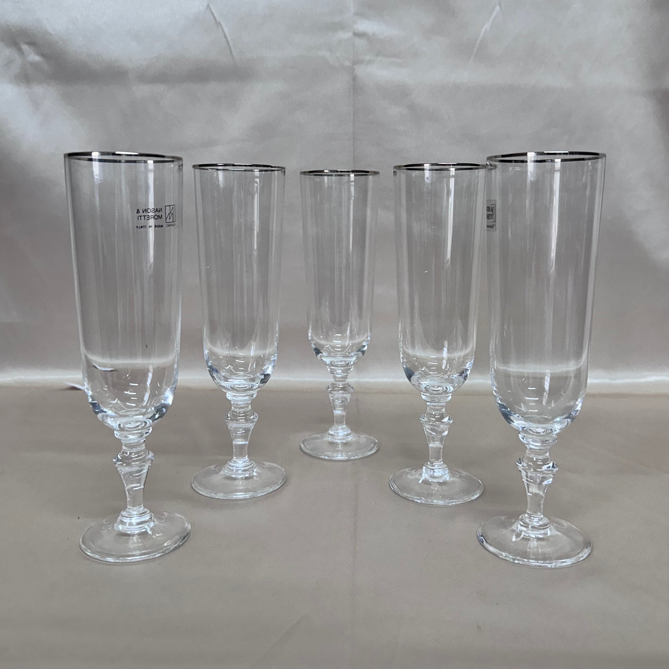 Nason & Moretti Murano Gold Clear Champagne Flutes Glass Set of 11