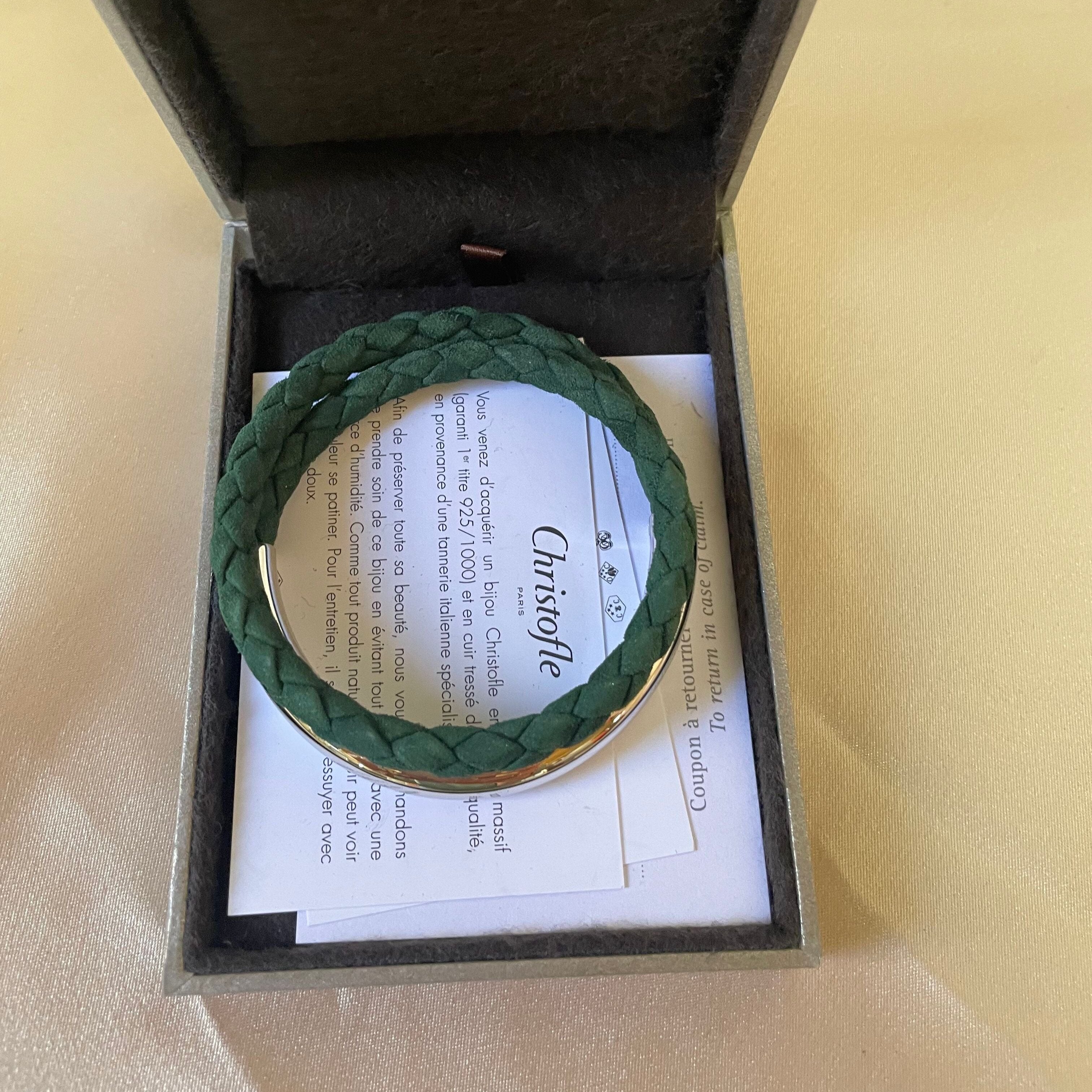 New Old Stock Christofle Sterling Silver Duo Complice Dark Green Bracelet