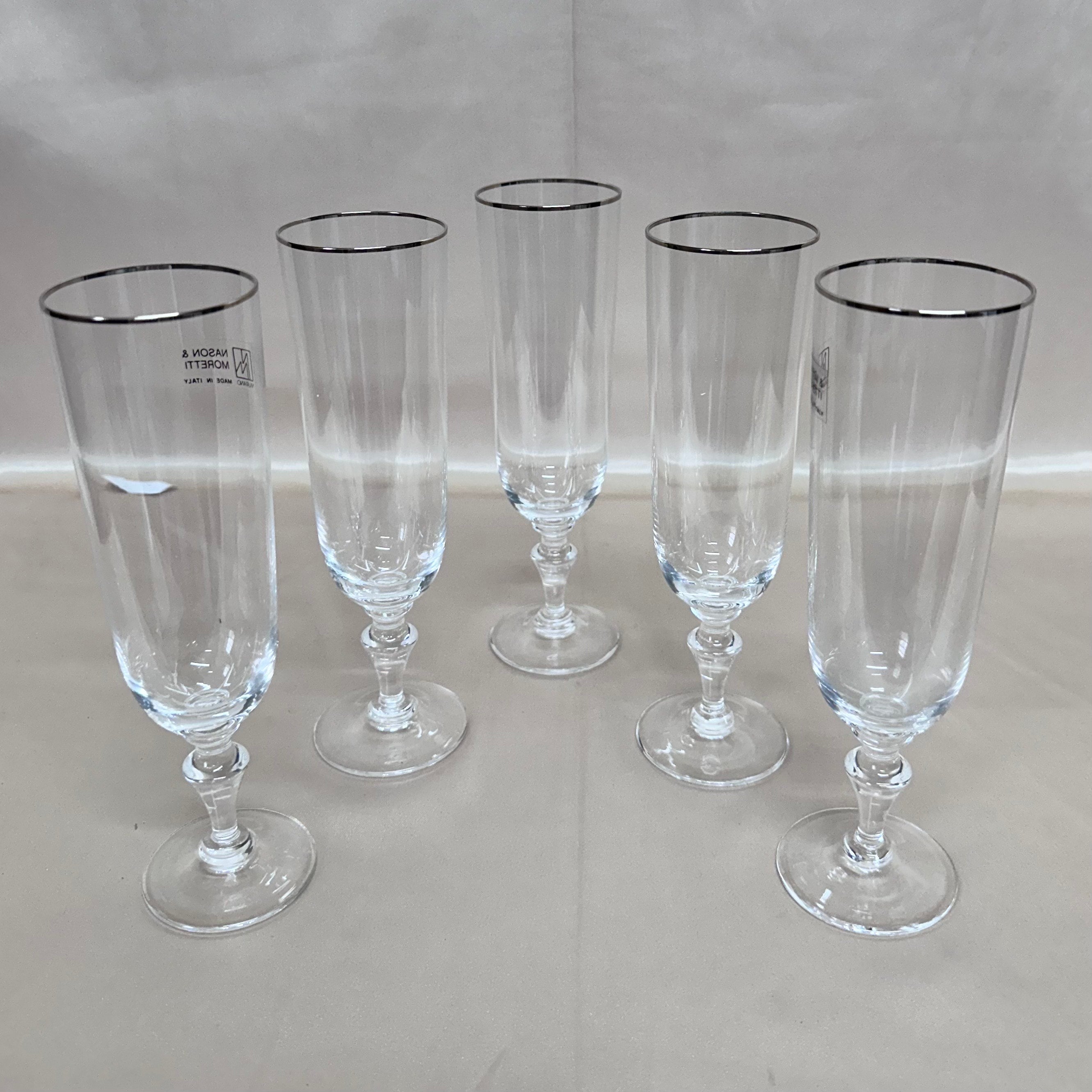 Nason & Moretti Murano Gold Clear Champagne Flutes Glass Set of 11