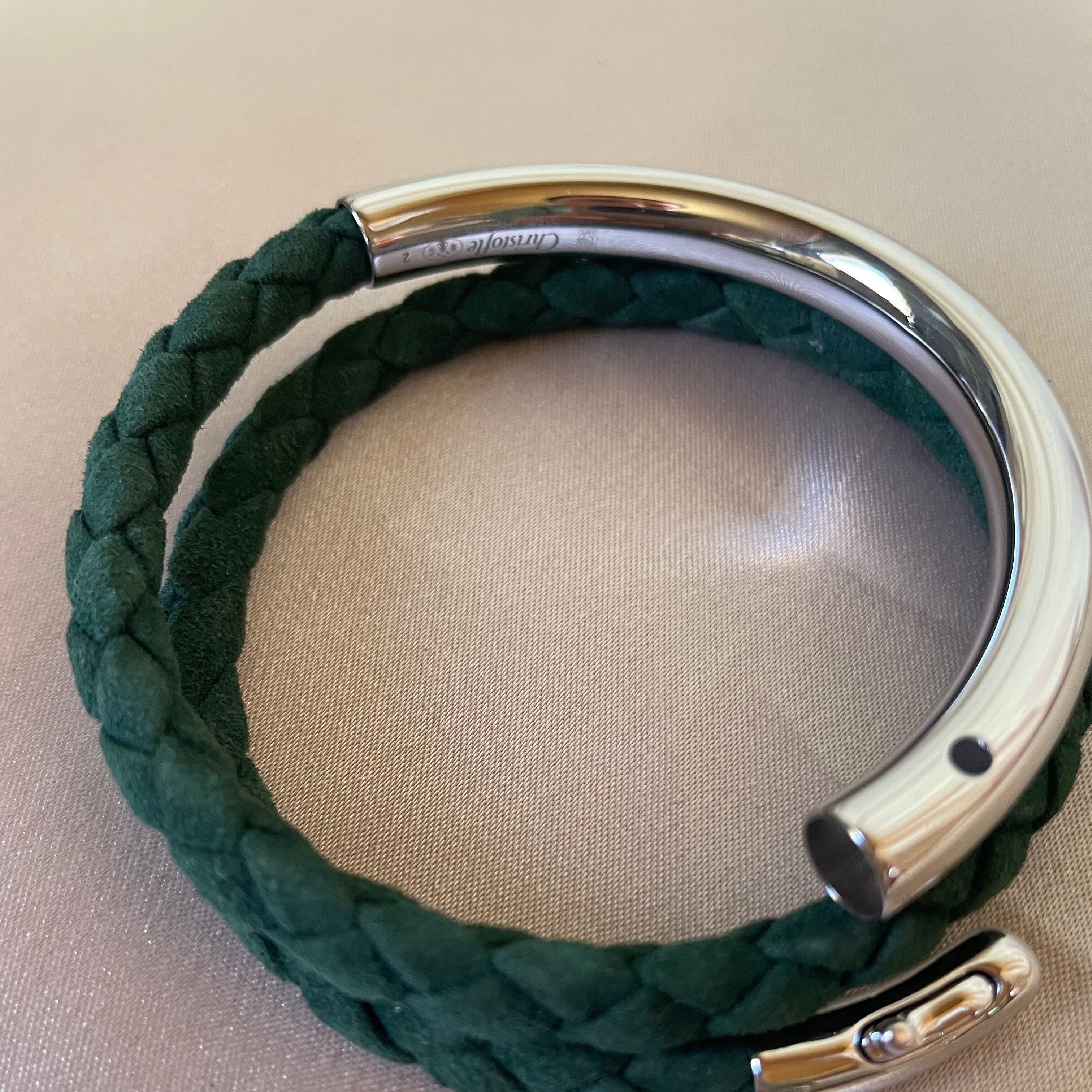 New Old Stock Christofle Sterling Silver Duo Complice Dark Green Bracelet