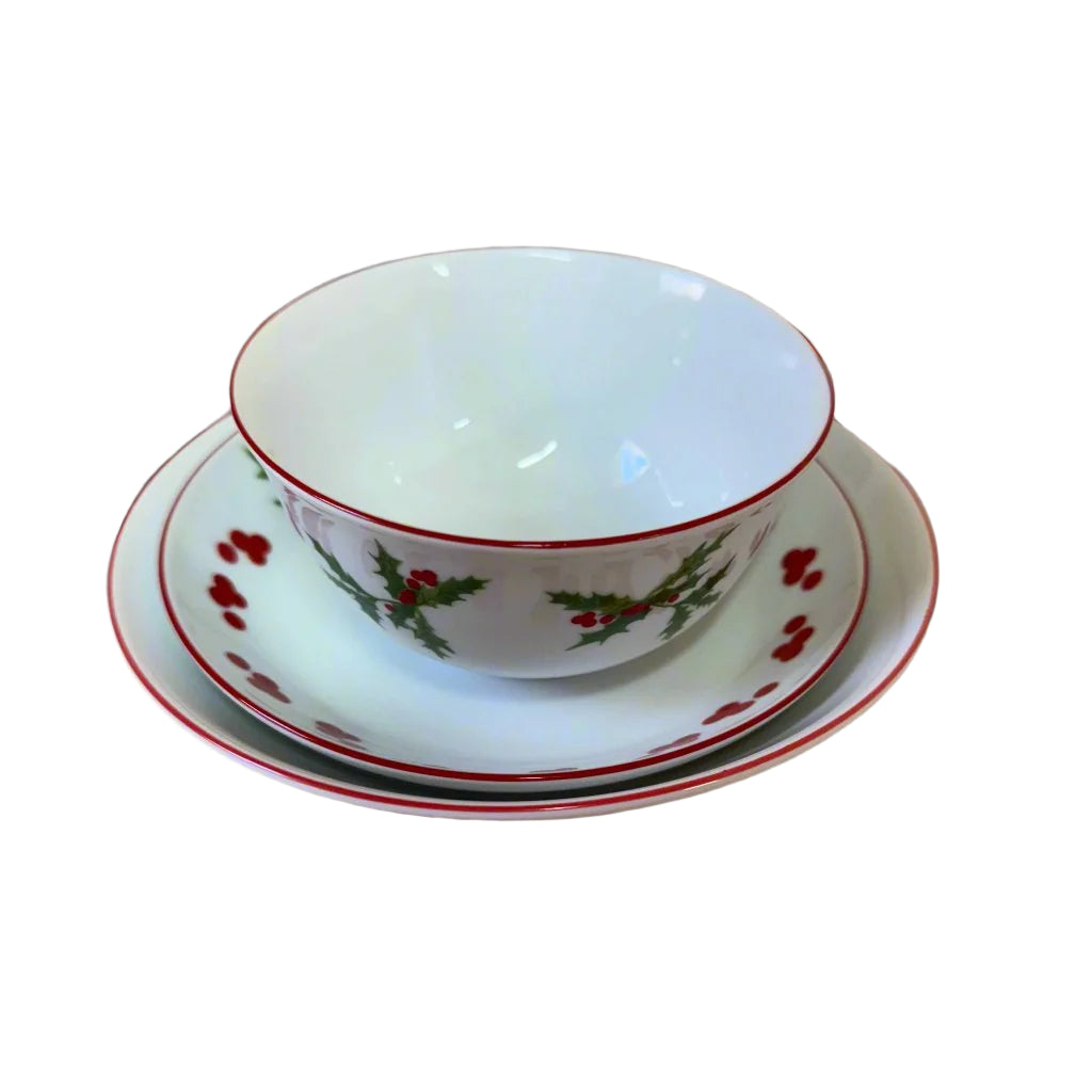 Richard Ginori Holly Berry Christmas Holiday Rice Bowl Saucer Set 006987317035