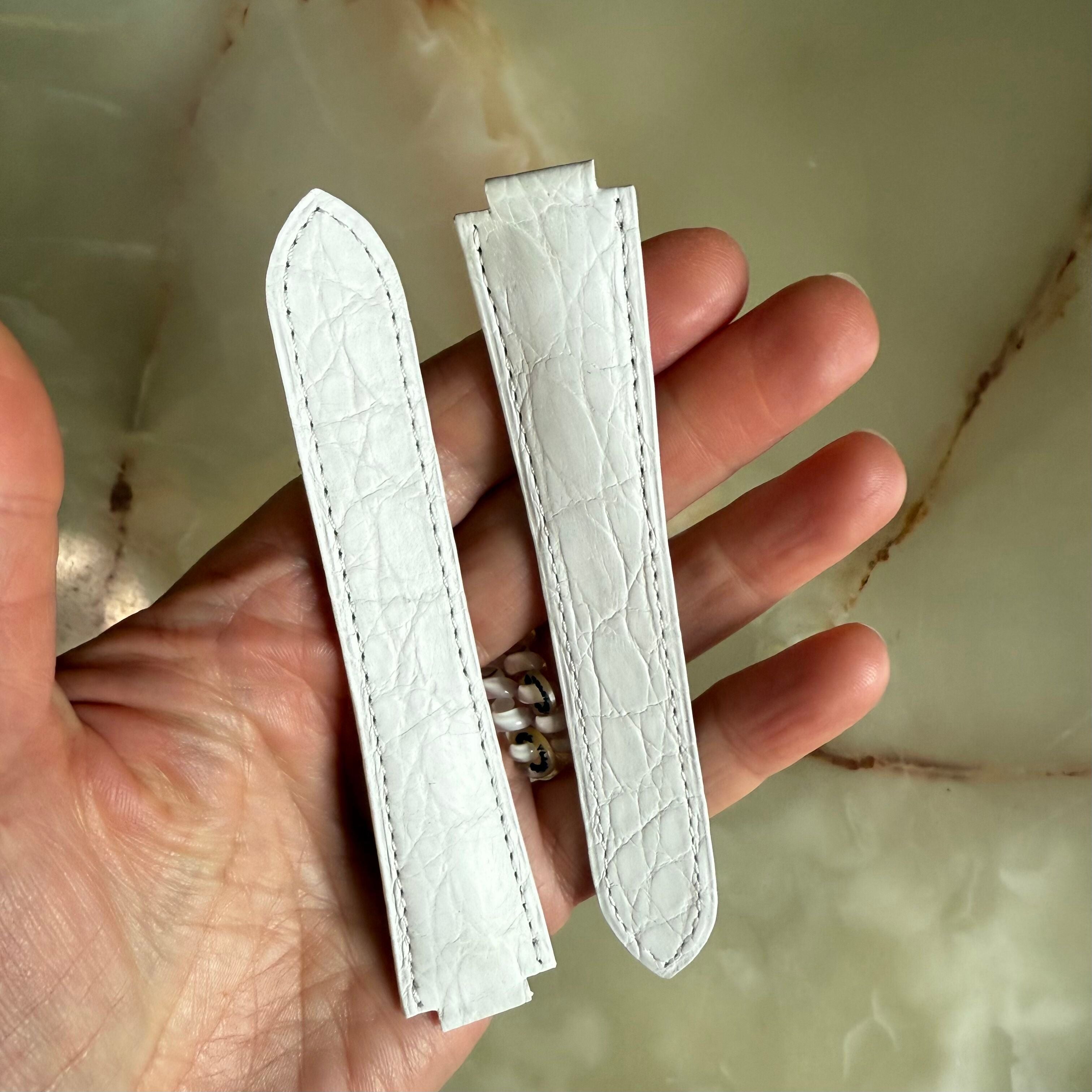 Authentic Cartier Ballon Bleu White Caiman Alligator Watch Strap Band 22mm KD2SXA29