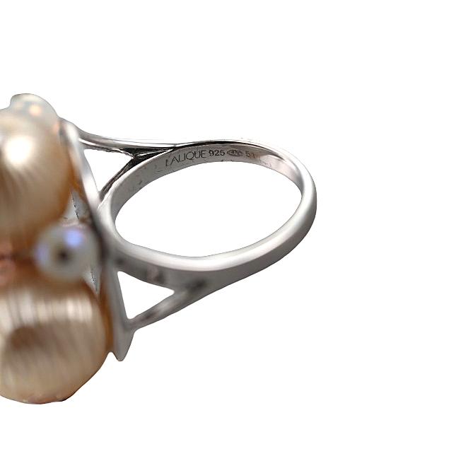 Lalique Charmante Pink Color Crystal Sterling Silver Cocktail Ring 10387400