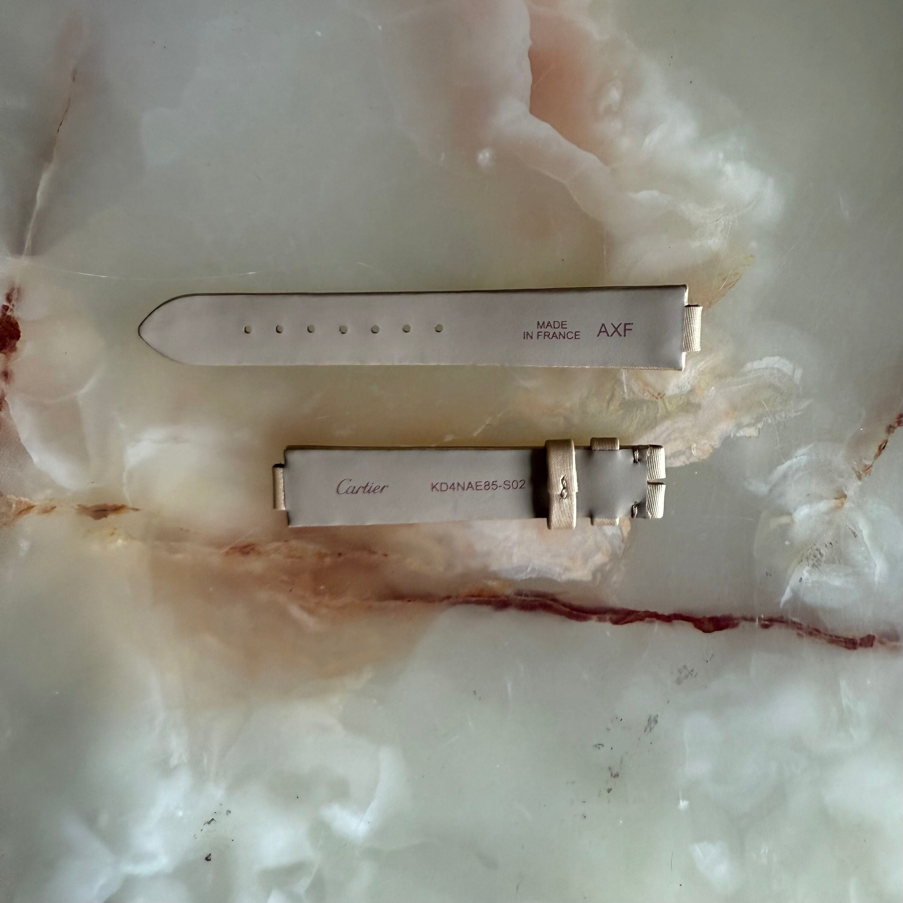 Authentic Cartier Ballon Bleu Beige Satin Leather Watch Strap Band 16mm KD4NAE85-S02