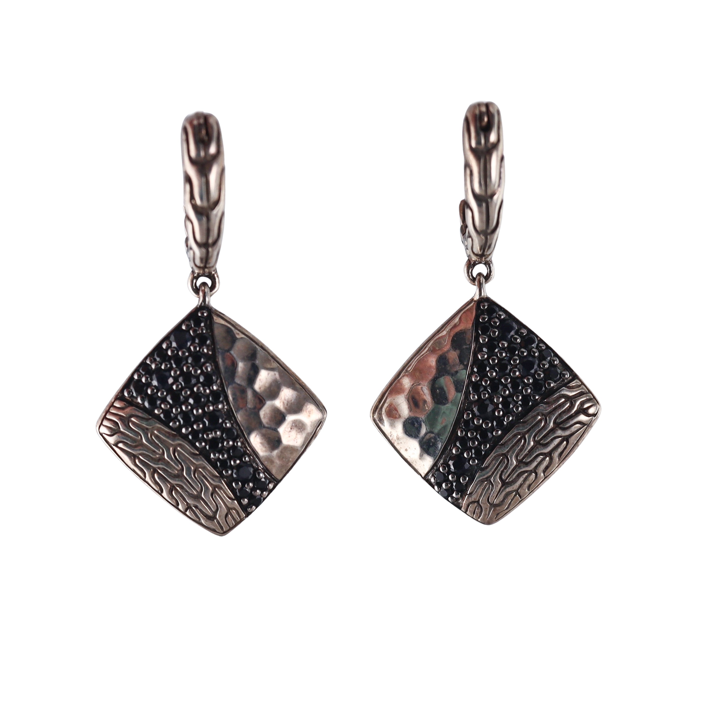 John Hardy Black Sapphire Sterling Silver Earrings Retail $750