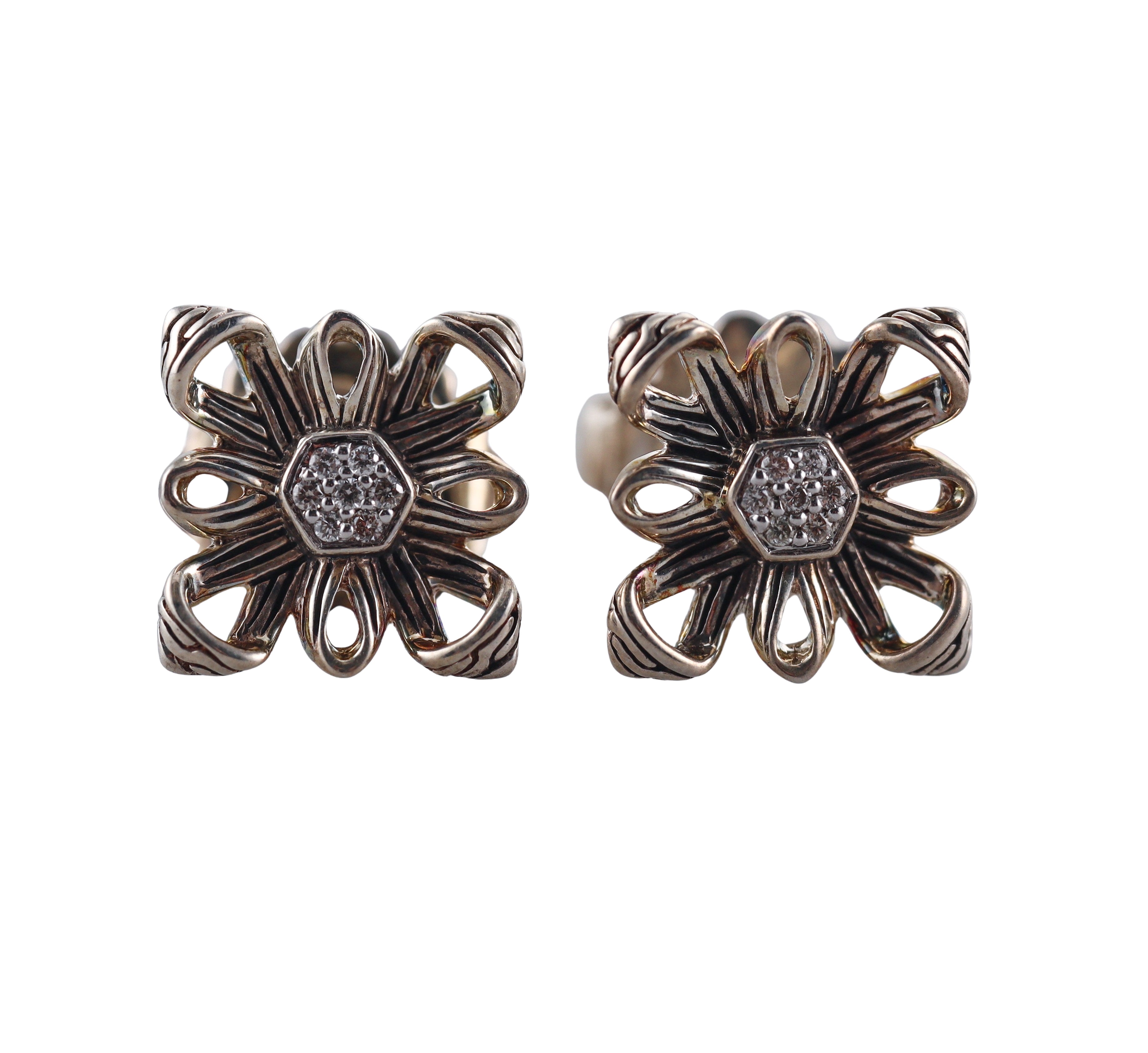 John Hardy Sterling Silver Diamond Earrings Retail $450