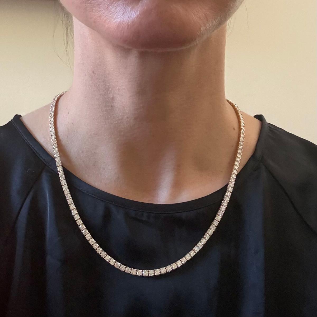 Solid 14k Gold Lab Grown 21.86ctw Round Diamond Tennis Necklace