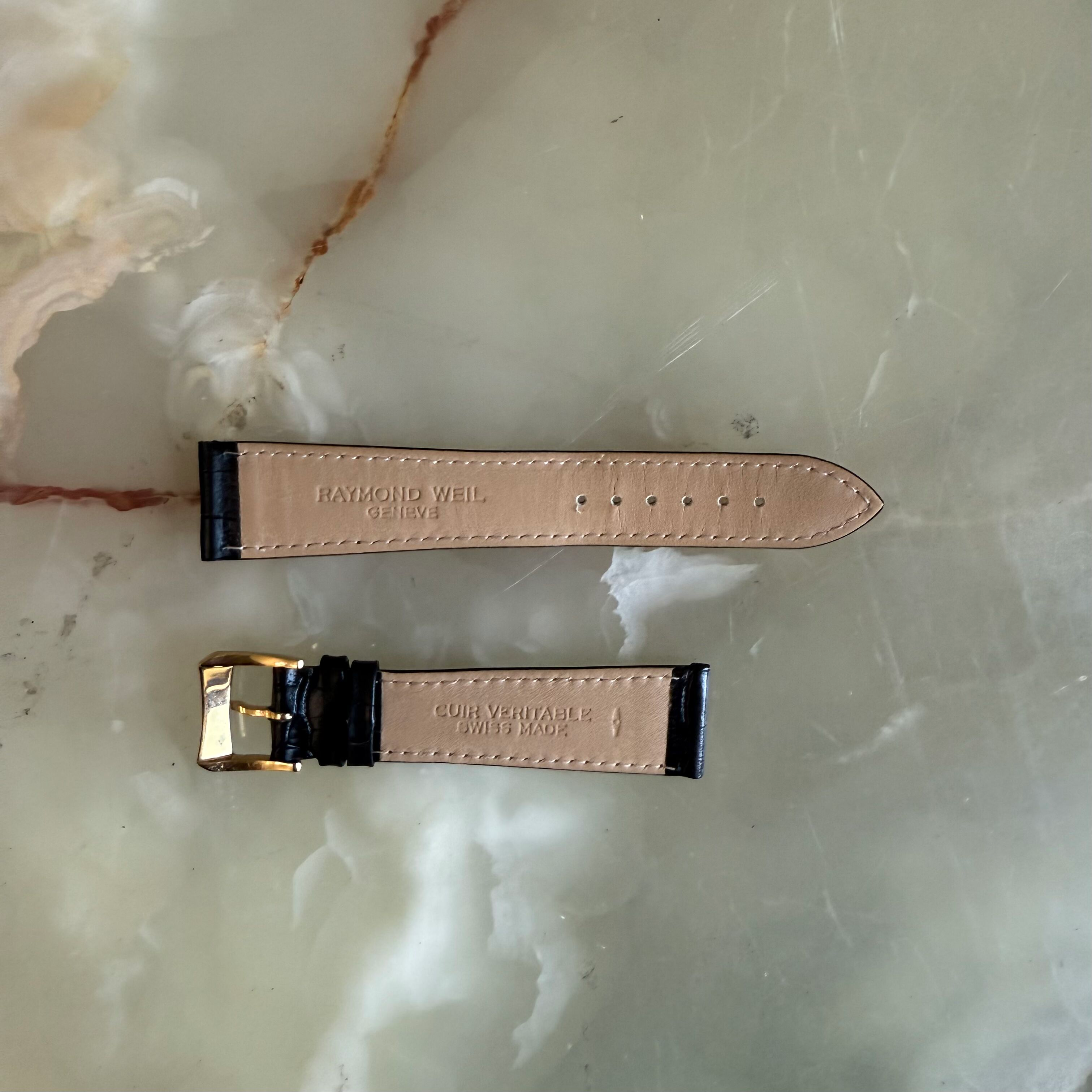 Authentic Raymond Weil Black Leather Watch Strap Band 20mm w Buckle