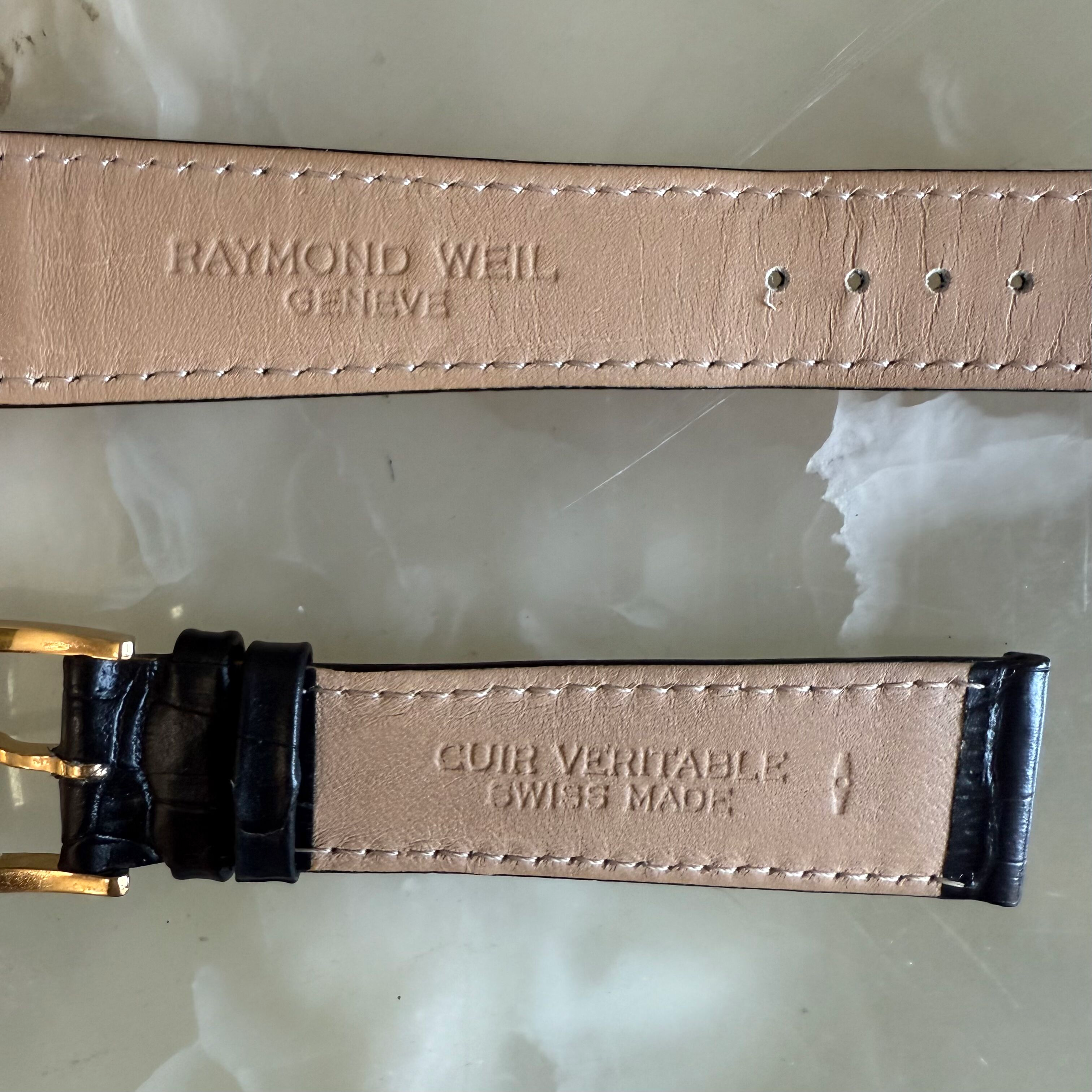 Authentic Raymond Weil Black Leather Watch Strap Band 20mm w Buckle