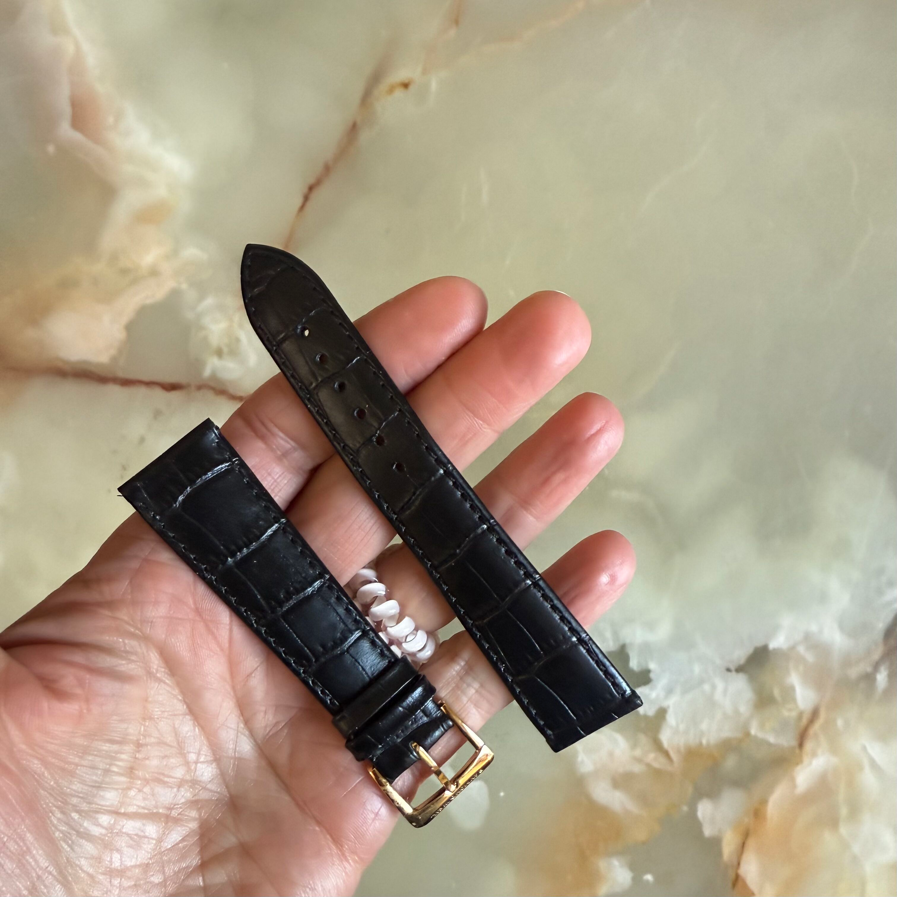 Authentic Raymond Weil Black Leather Watch Strap Band 20mm w Buckle